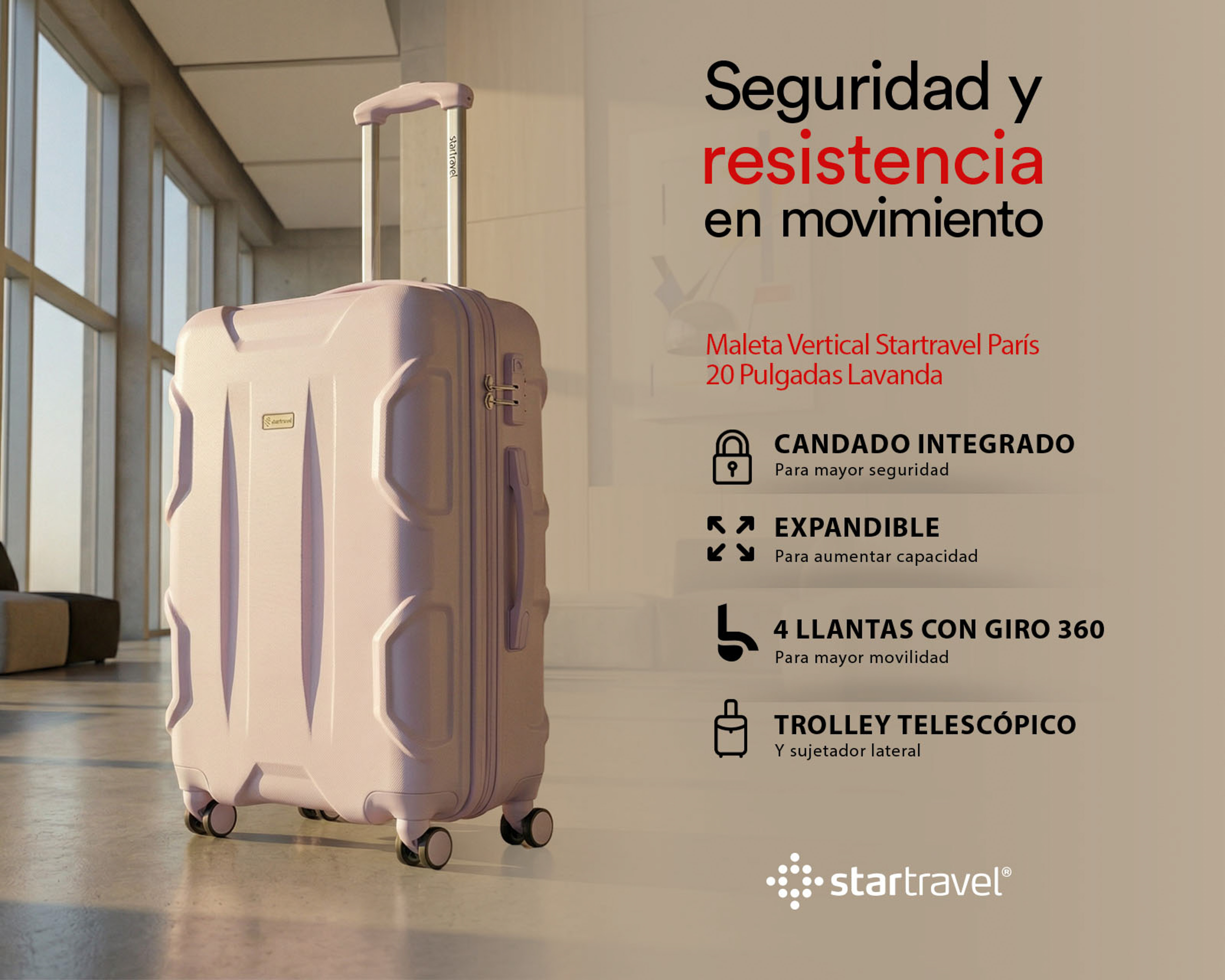 Foto 9 | Foto 9 | Maleta Vertical Startravel París 20 Pulgadas Lavanda