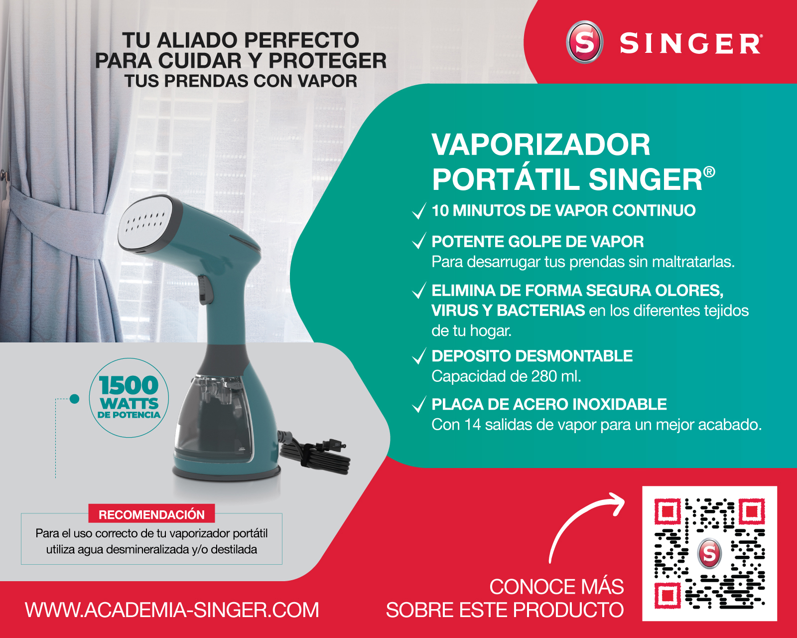 Foto 8 | Foto 8 | Plancha de Vapor Portátil Singer 280 ml