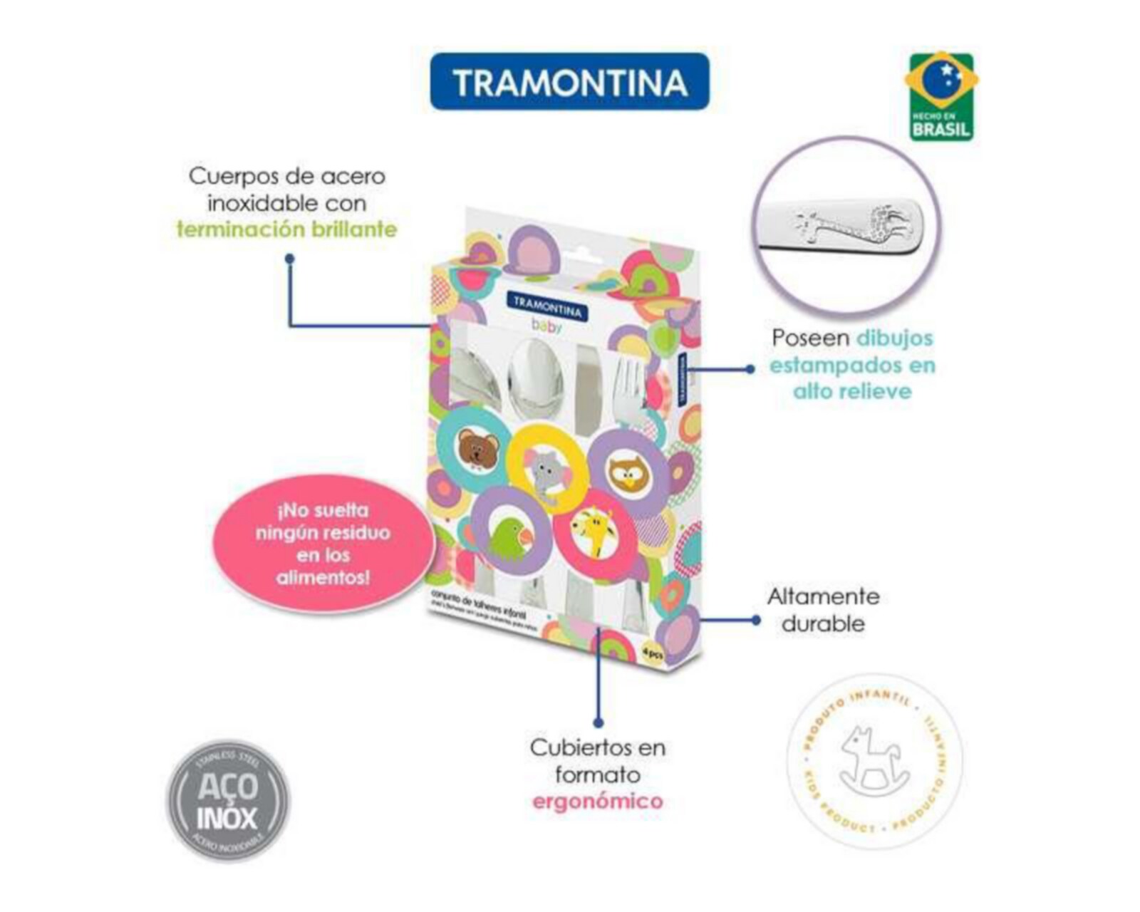 Foto 5 | Foto 5 | Juego de Cubiertos Tramontina para Bebé 4 Piezas