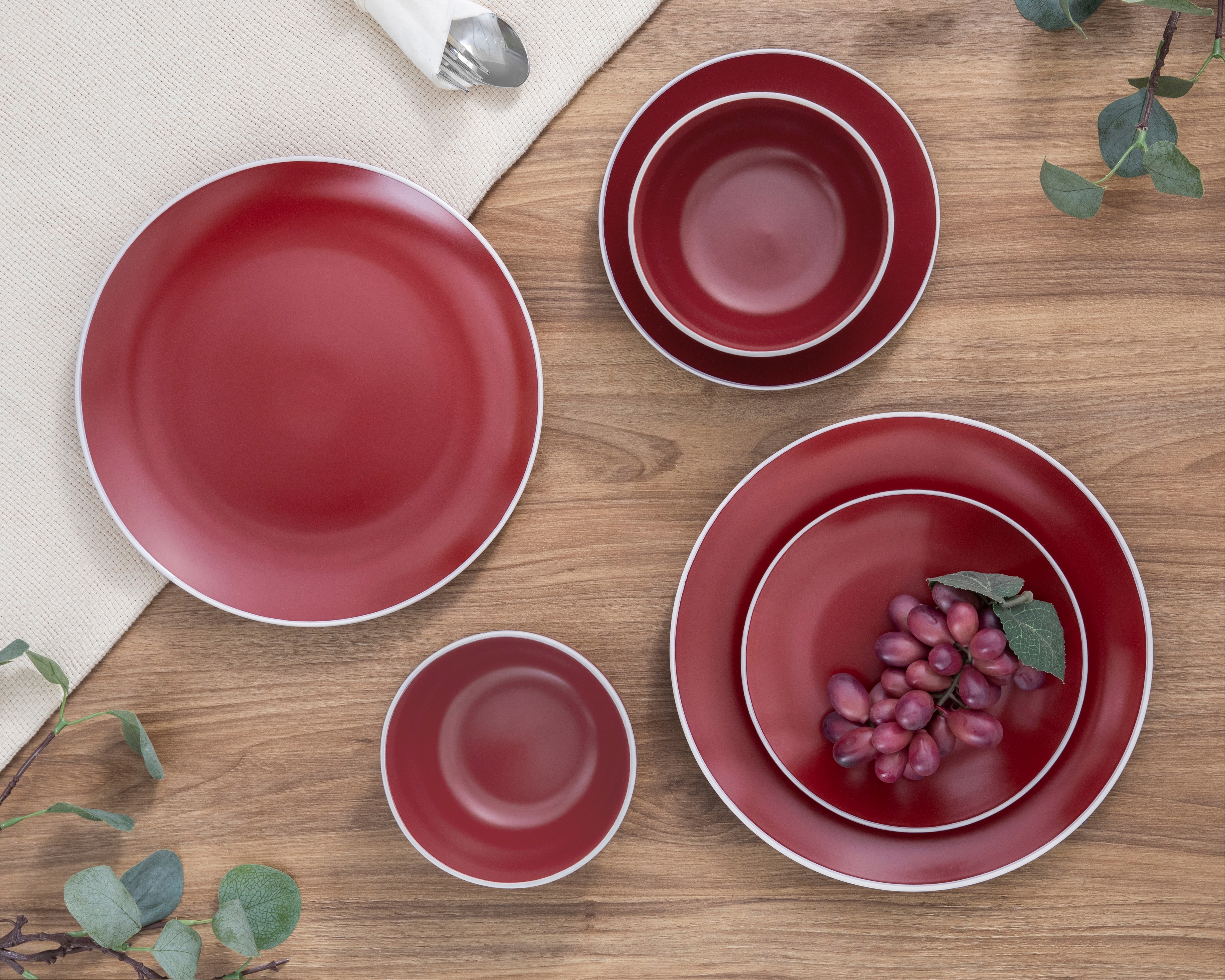 Vajilla de Cerámica Roja Crown Baccara para Personas 12 Piezas