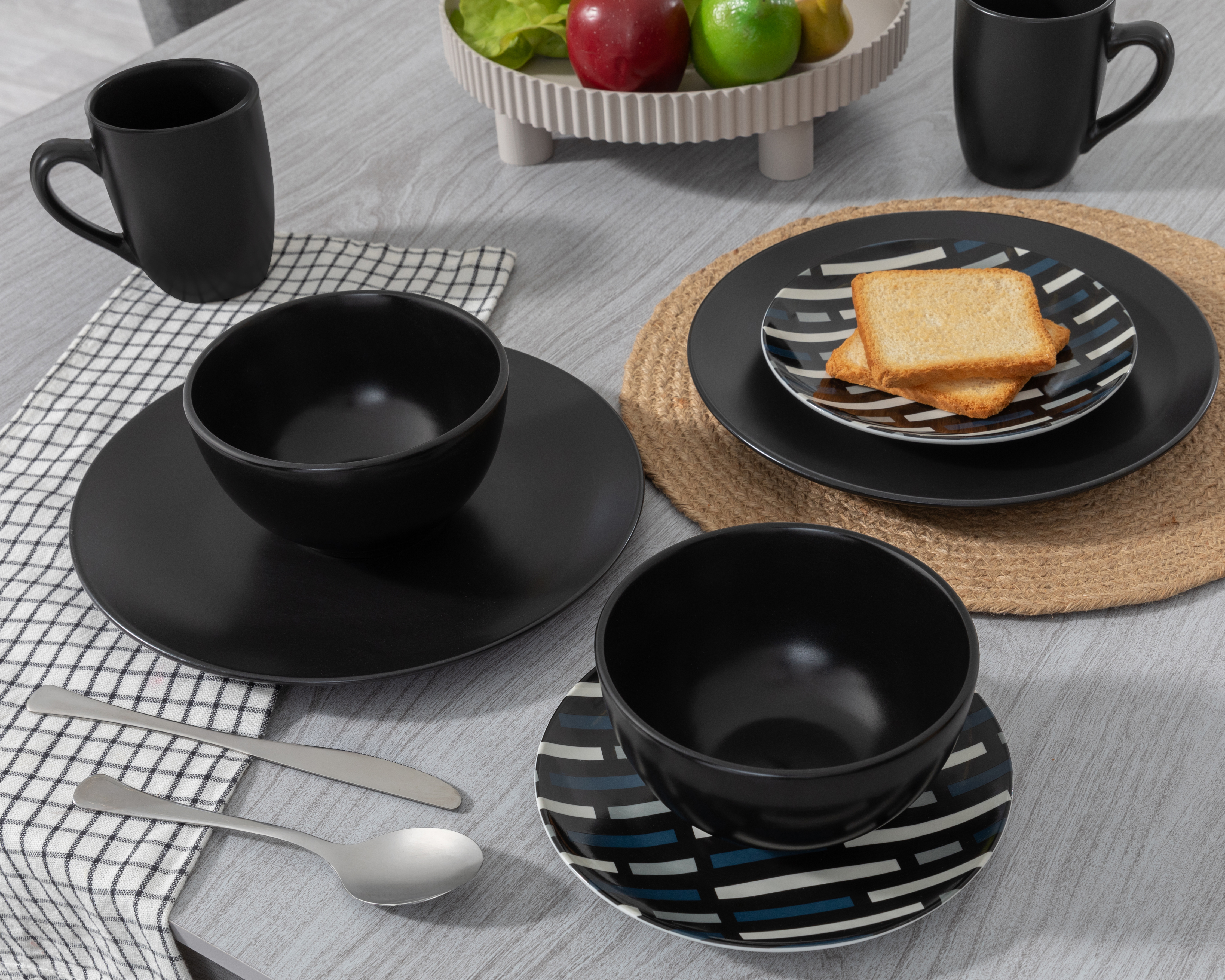 Vajilla de Cerámica Negra Crown Baccara para 4 Personas 16 Piezas