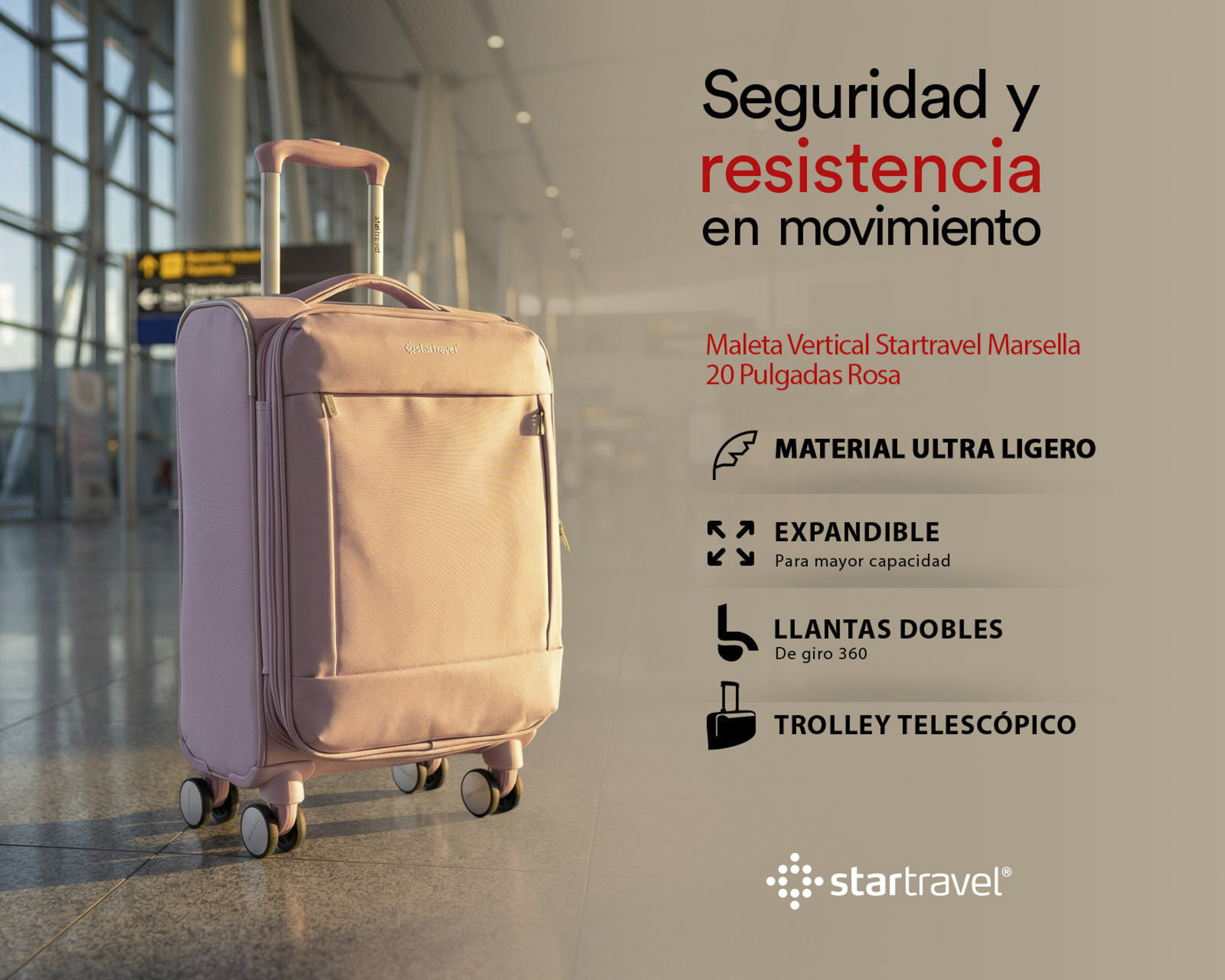 Foto 9 | Foto 9 | Maleta Vertical Startravel Marsella 20 Pulgadas Rosa