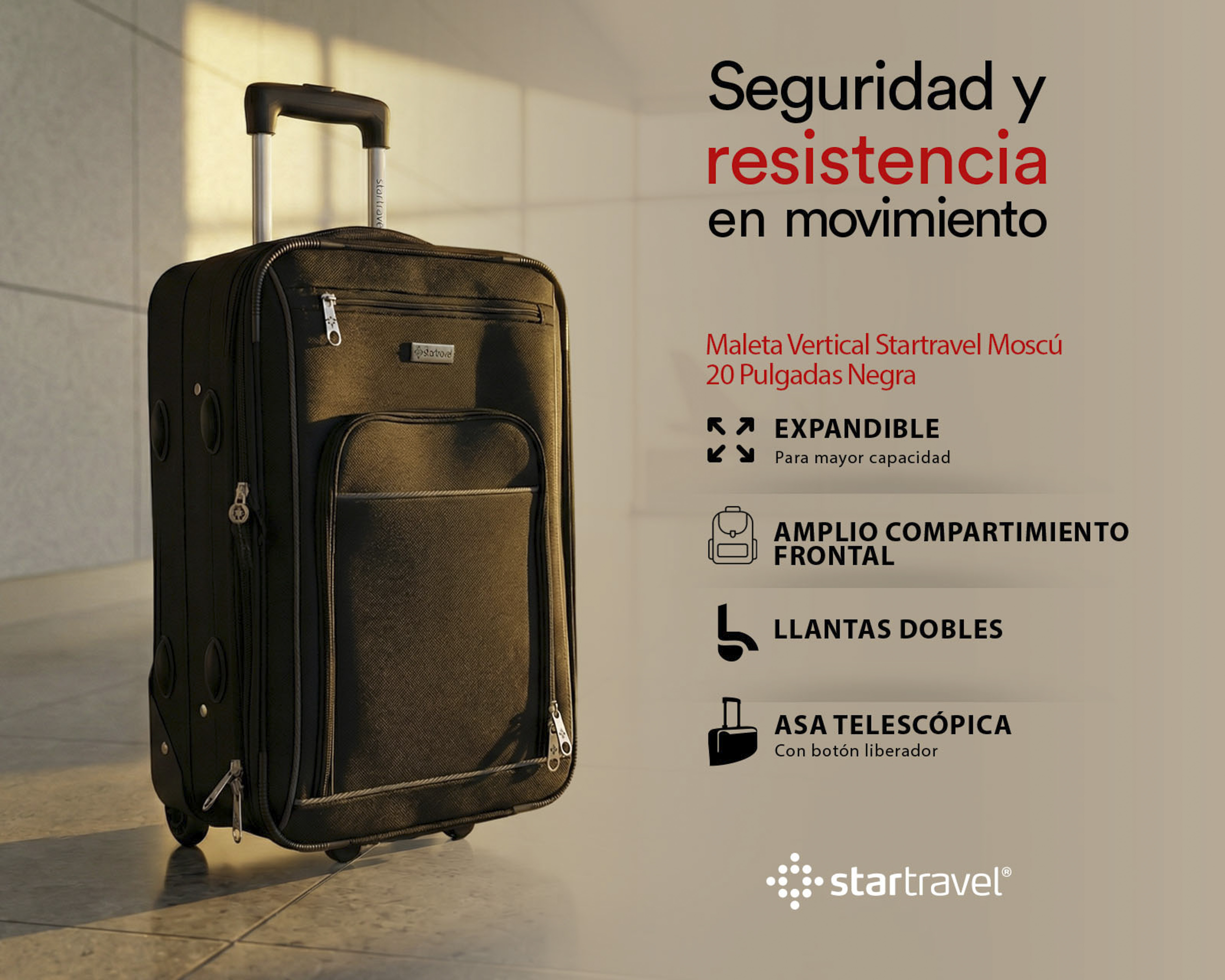 Foto 9 | Foto 9 | Maleta Vertical Startravel Moscú 20 Pulgadas Negra