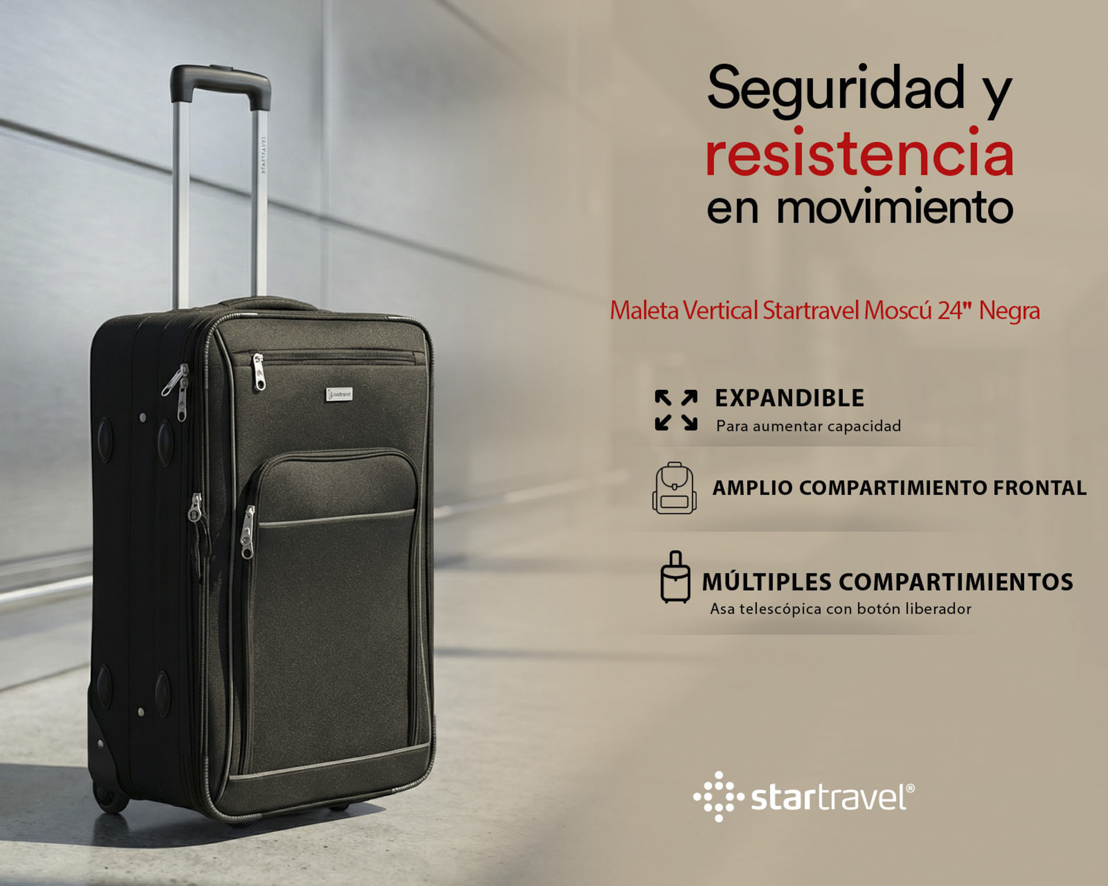 Foto 10 pulgar | Foto 9 | Maleta Vertical Startravel Moscú 24 Pulgadas Negra
