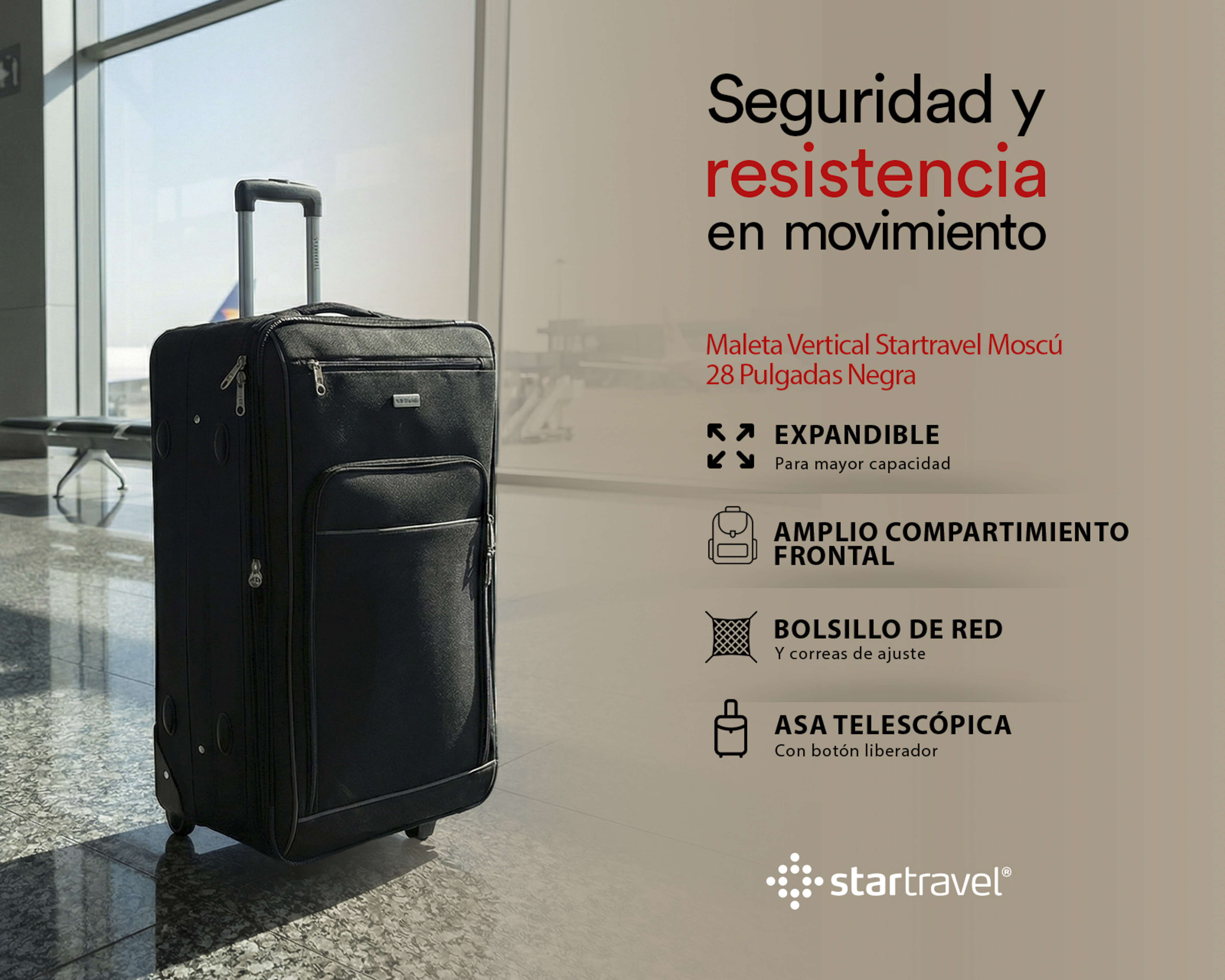 Foto 10 pulgar | Foto 9 | Maleta Vertical Startravel Moscú 28 Pulgadas Negra