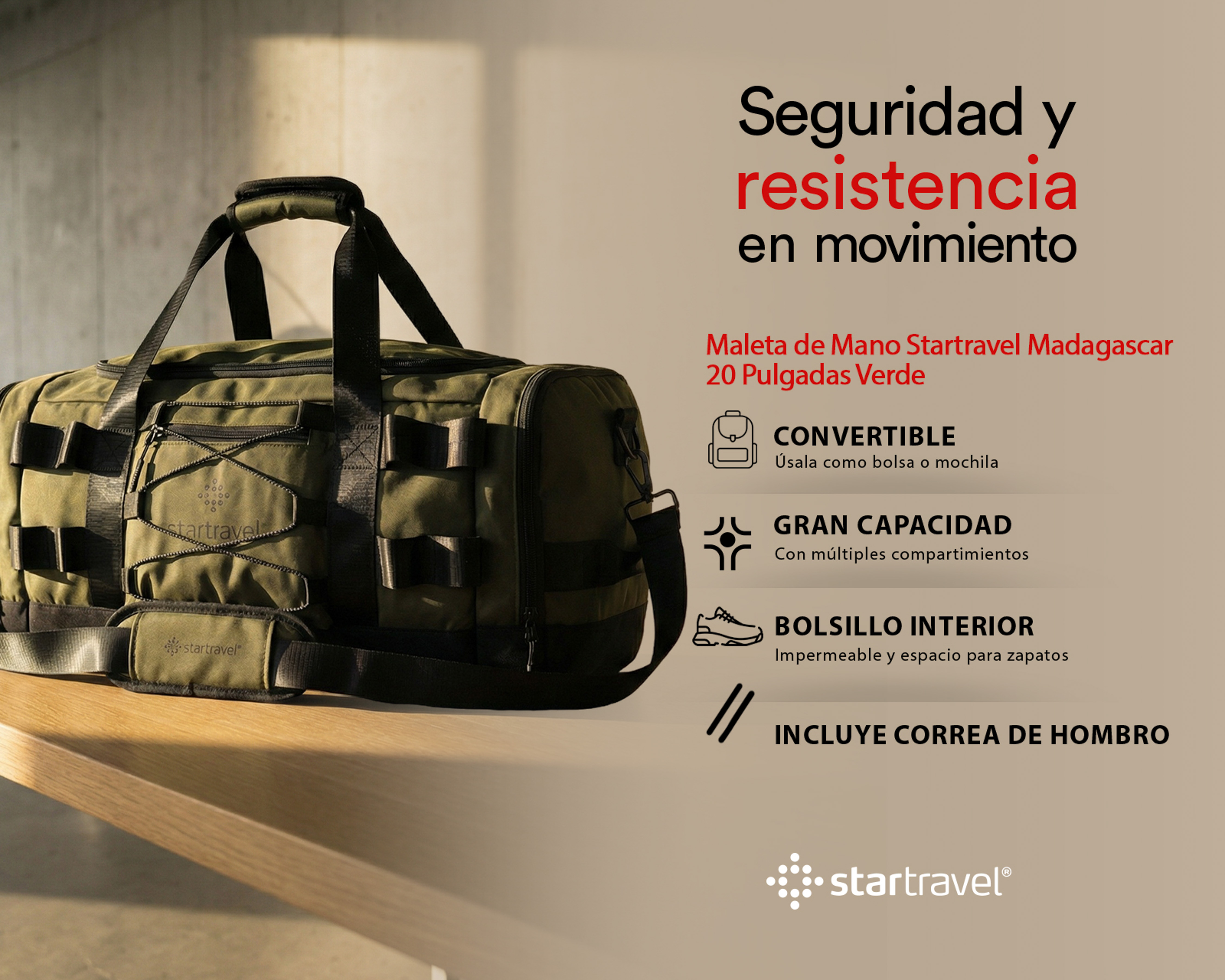 Foto 10 | Foto 10 | Maleta de Mano Startravel Madagascar 20 Pulgadas Verde