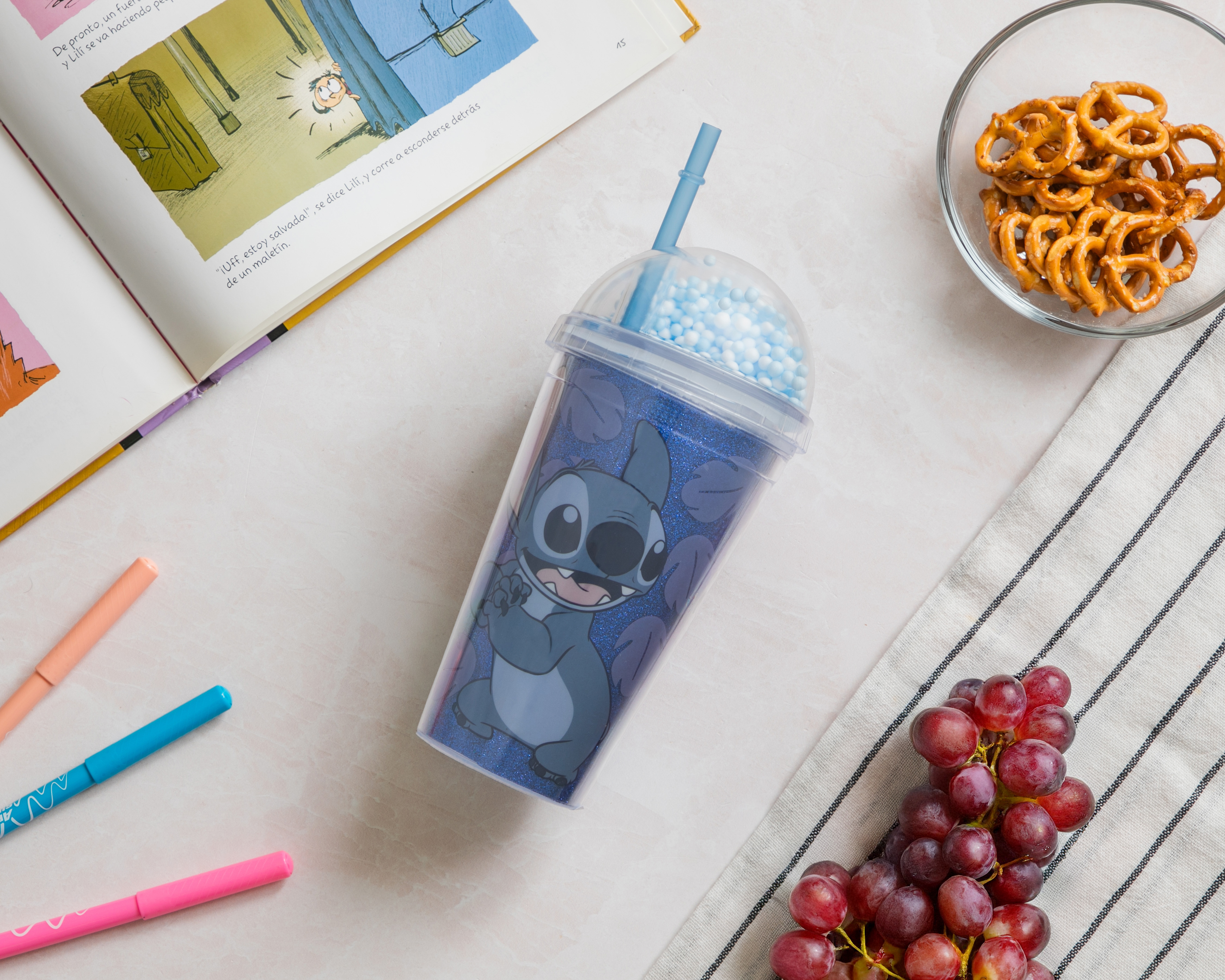 Foto 6 pulgar | Foto 5 | Vaso con Tapadera de Plástico Fun Kids Stitch 480 ml
