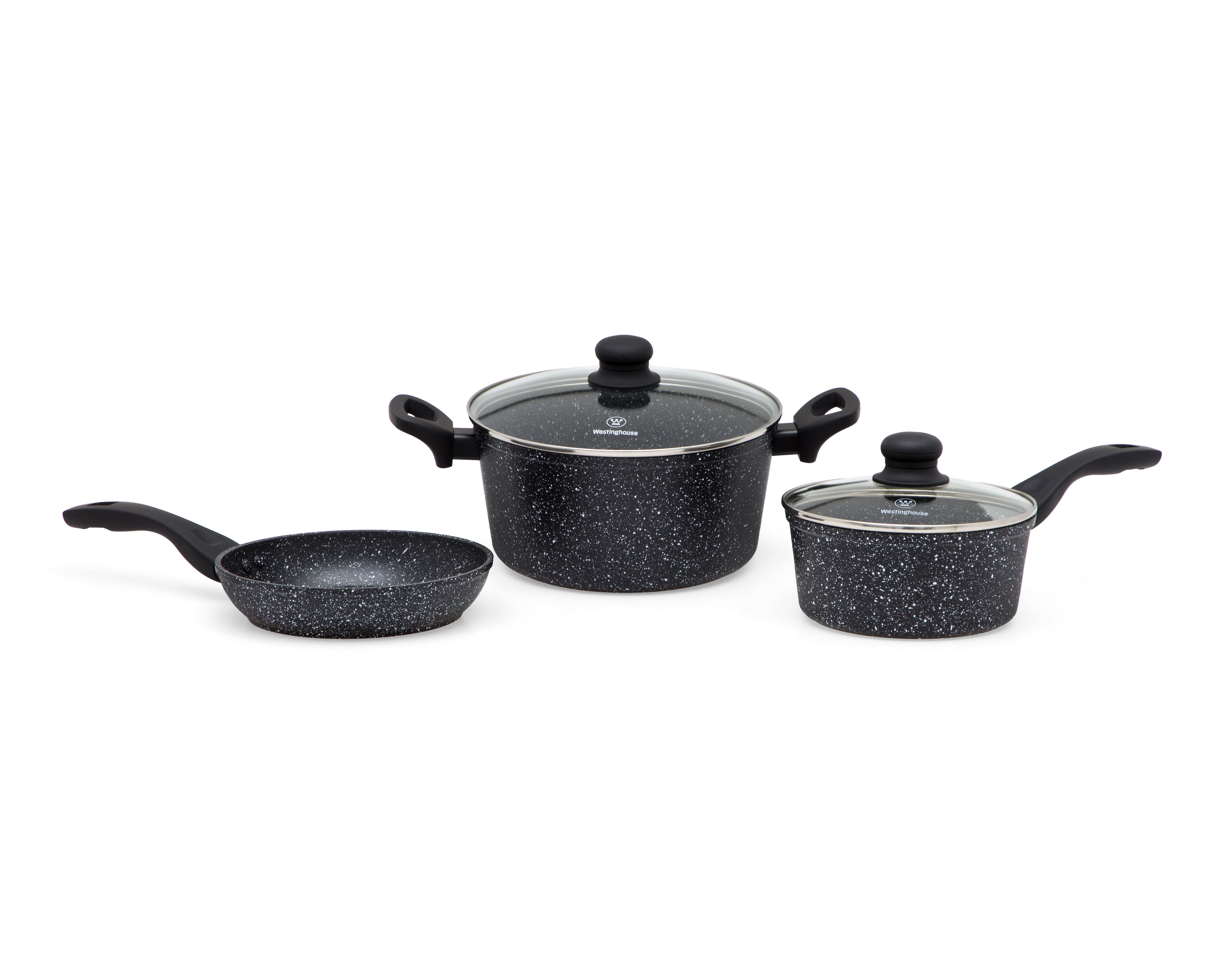 Batería de Cocina Westinghouse Mármol Negro 5 Piezas Antiadherente