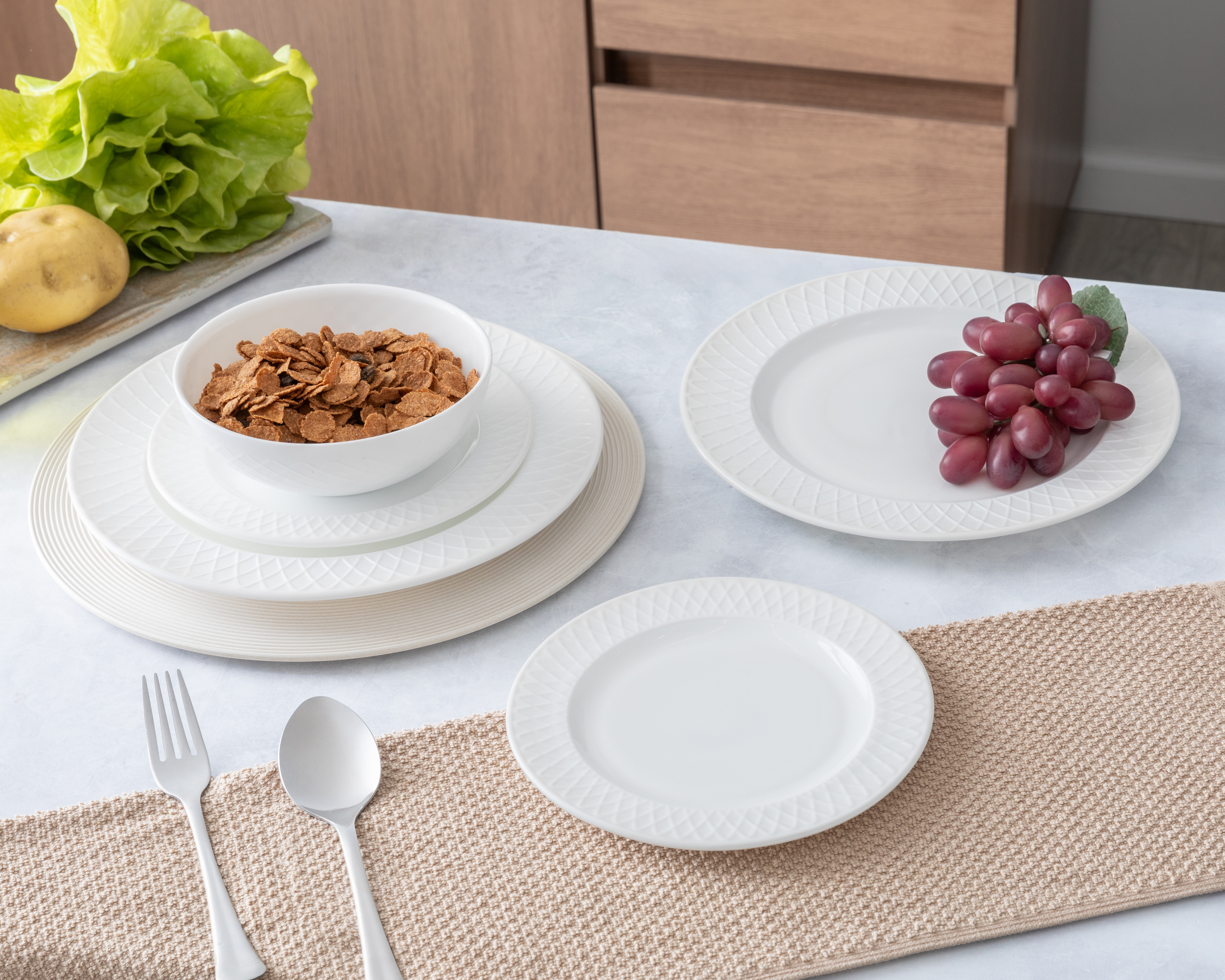 Vajilla de Vidrio Opal Blanca para 4 Personas 12 Piezas