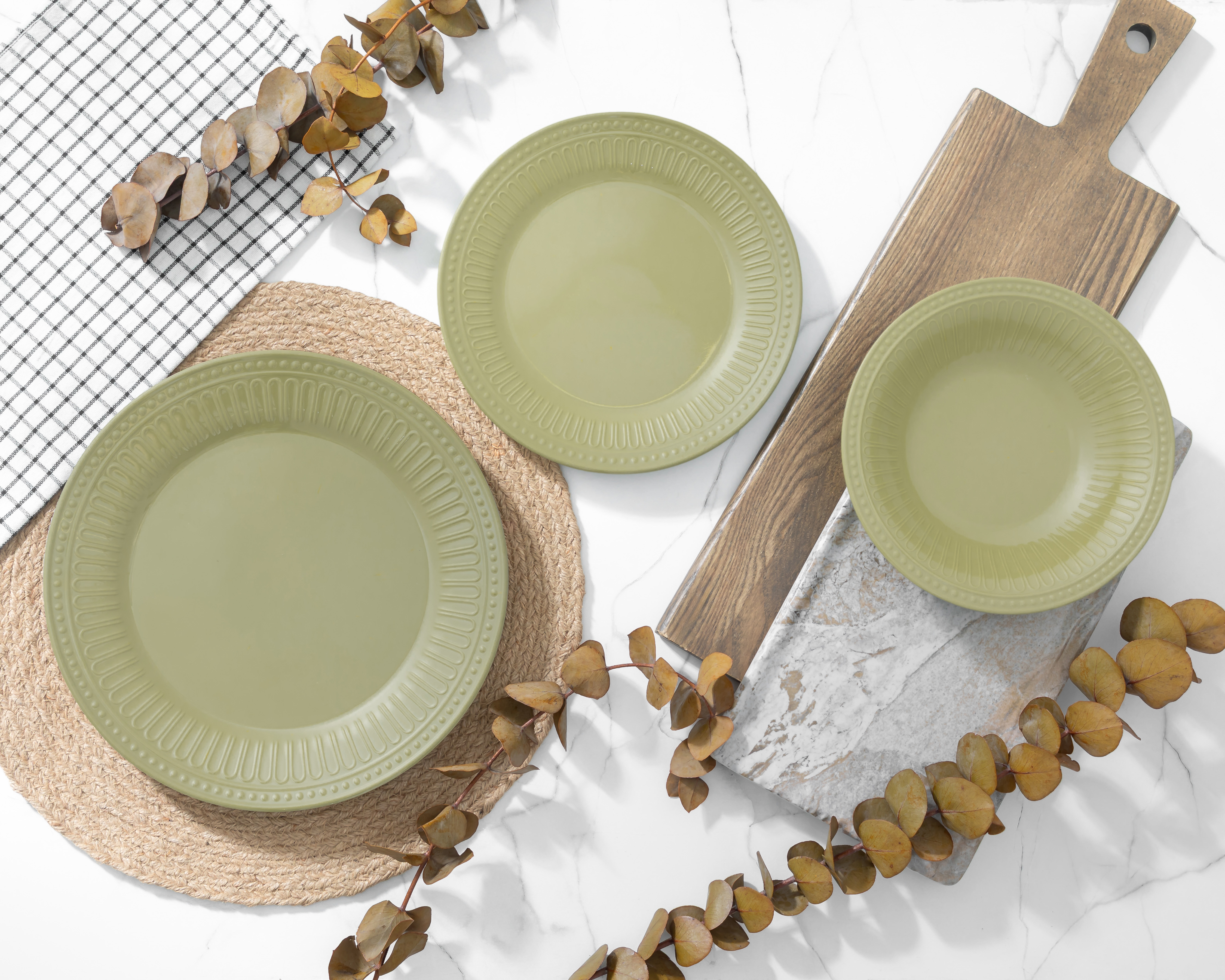 Vajilla de Melamina Verde para 4 Personas 12 Piezas