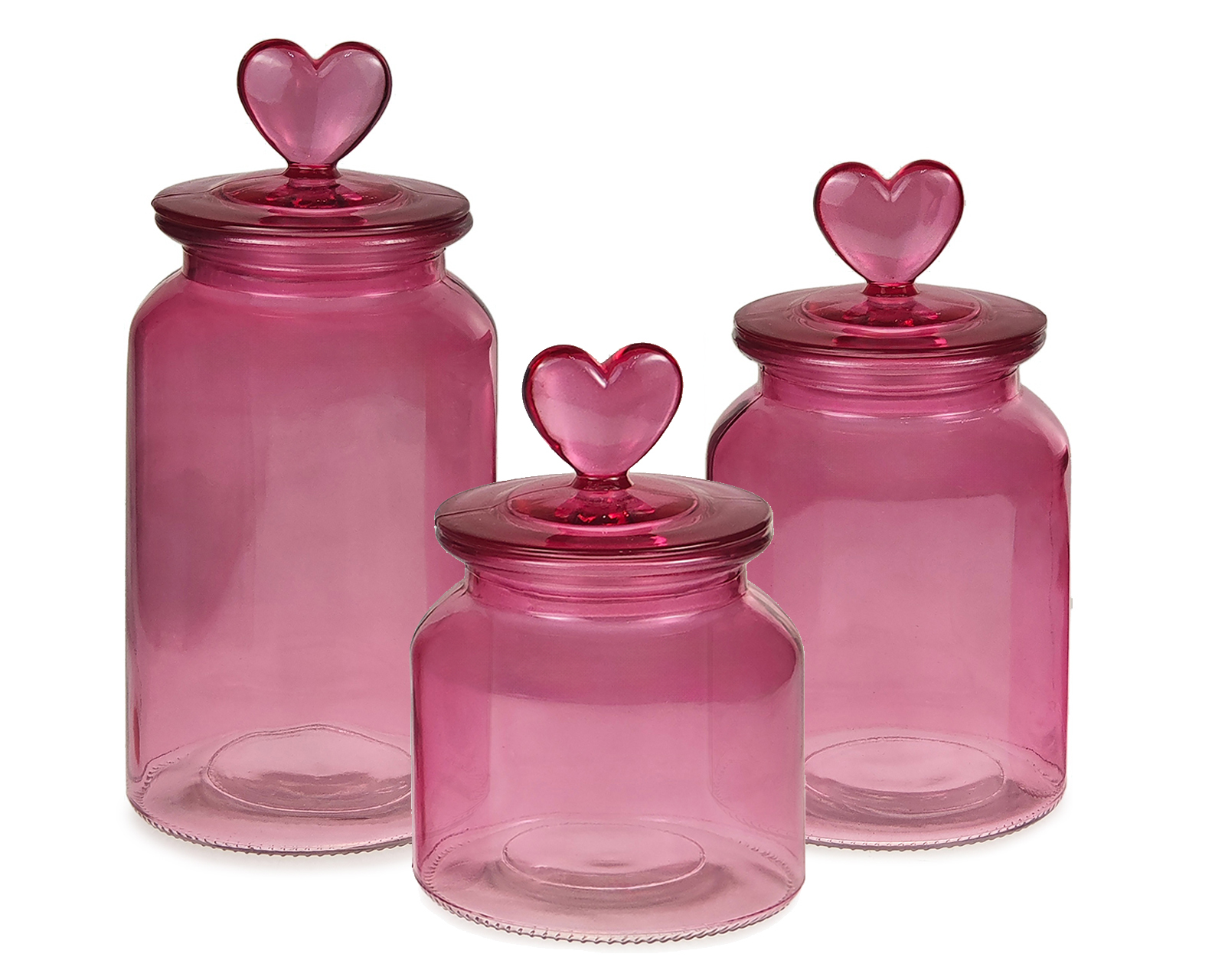 Contenedor de Vidrio Vittori Corazón Rosa 3 Piezas