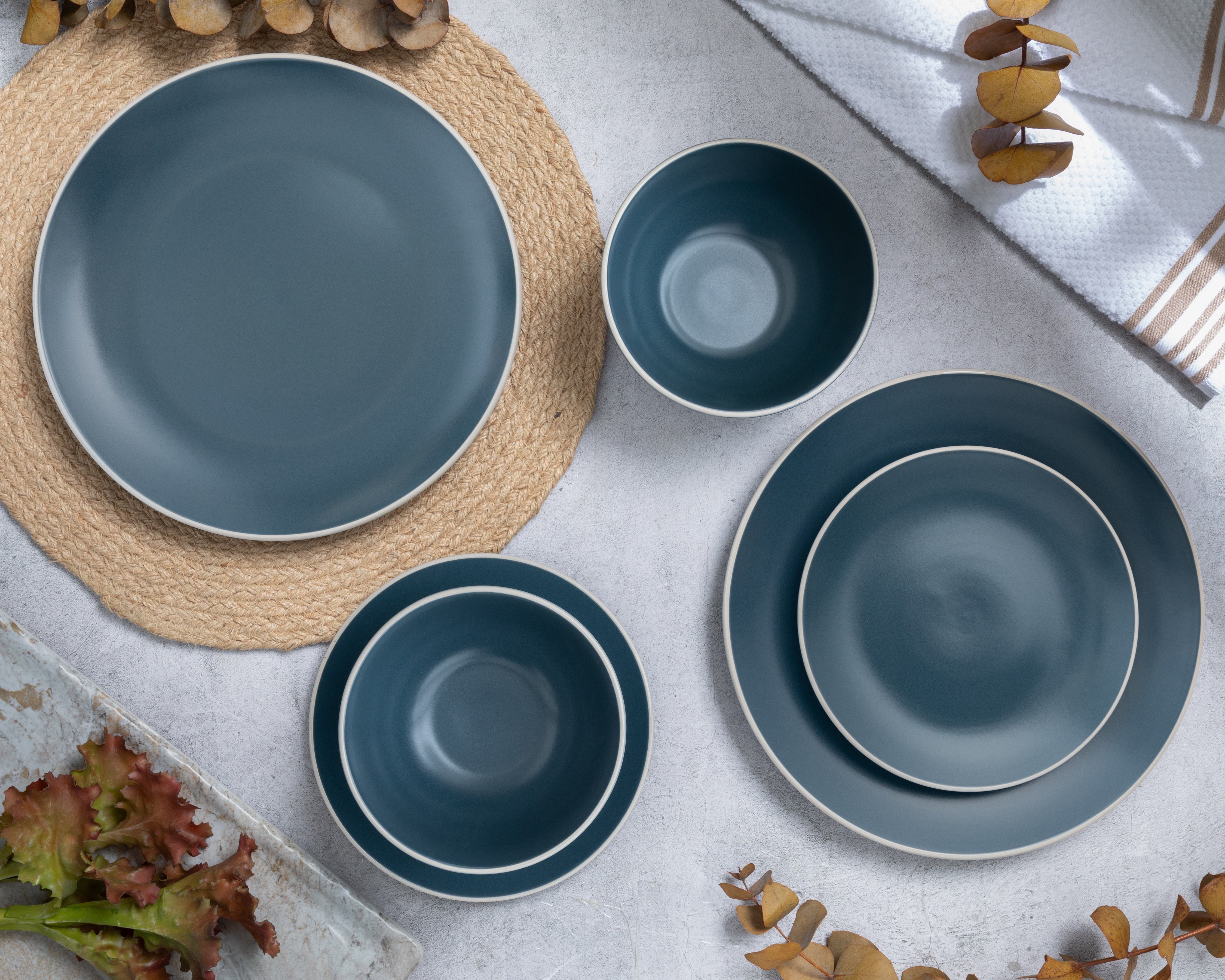 Vajilla de Cerámica Azul para 4 Personas 12 Piezas