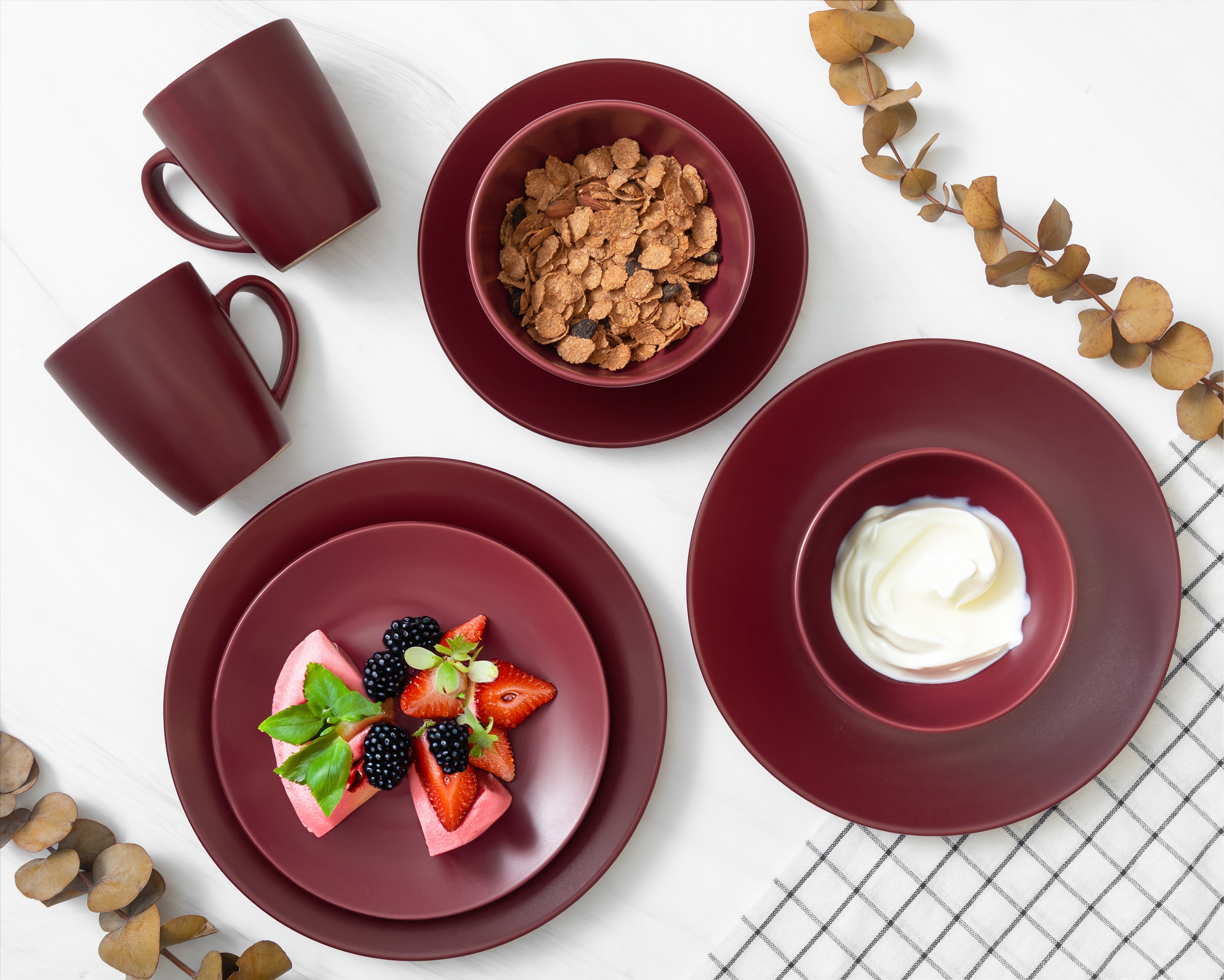 Vajilla de Cerámica Roja para 4 Personas 16 Piezas