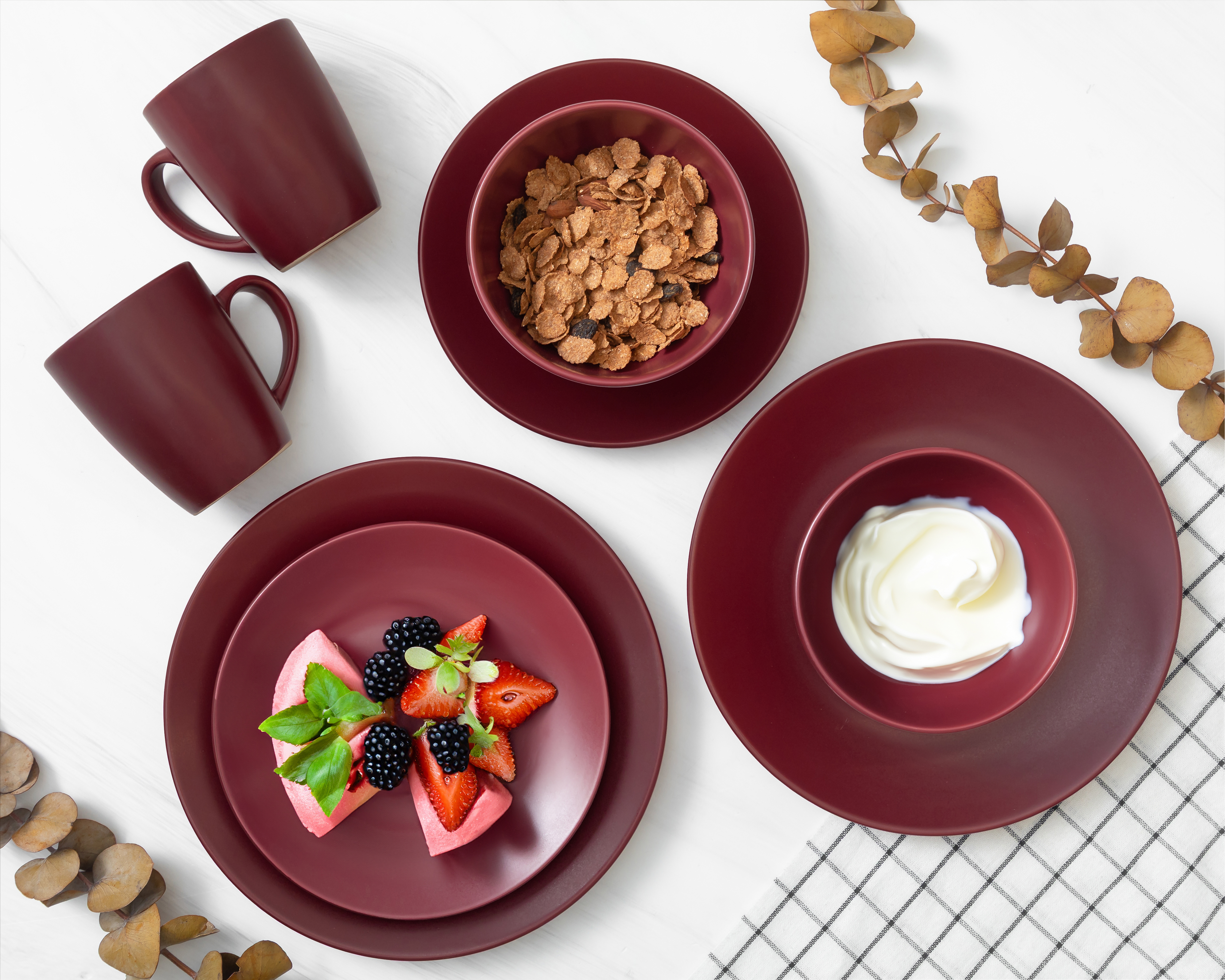 Foto 2 pulgar | Foto 1 | Vajilla de Cerámica Roja para 4 Personas 16 Piezas