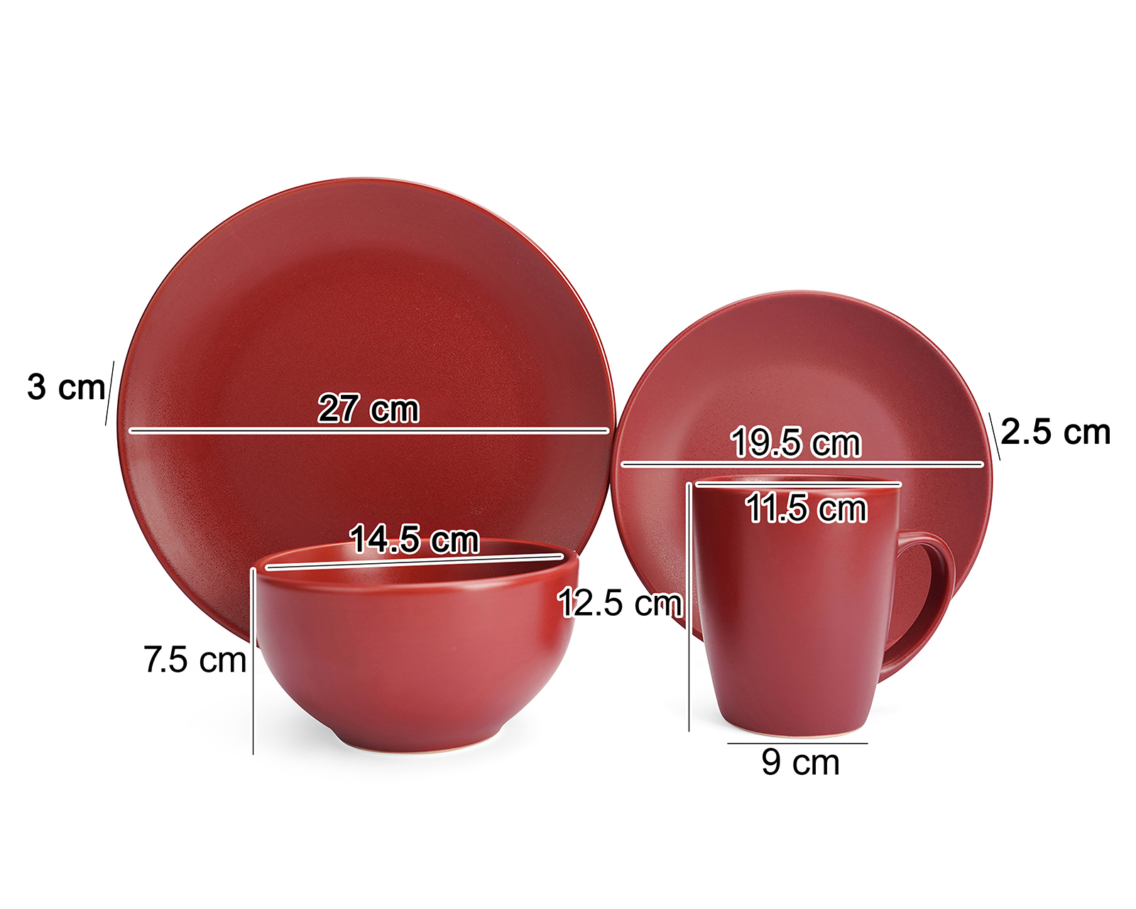 Foto 7 pulgar | Foto 6 | Vajilla de Cerámica Roja para 4 Personas 16 Piezas