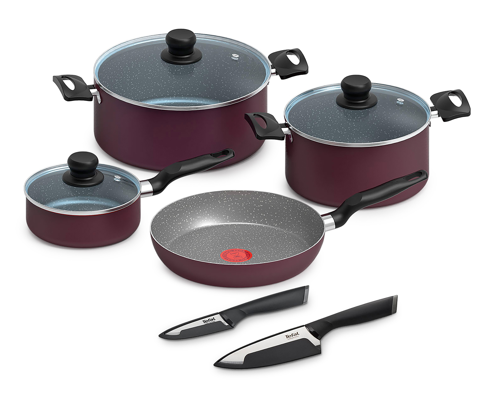 Batería de Cocina T-Fal Talent Stone de Aluminio 9 Piezas