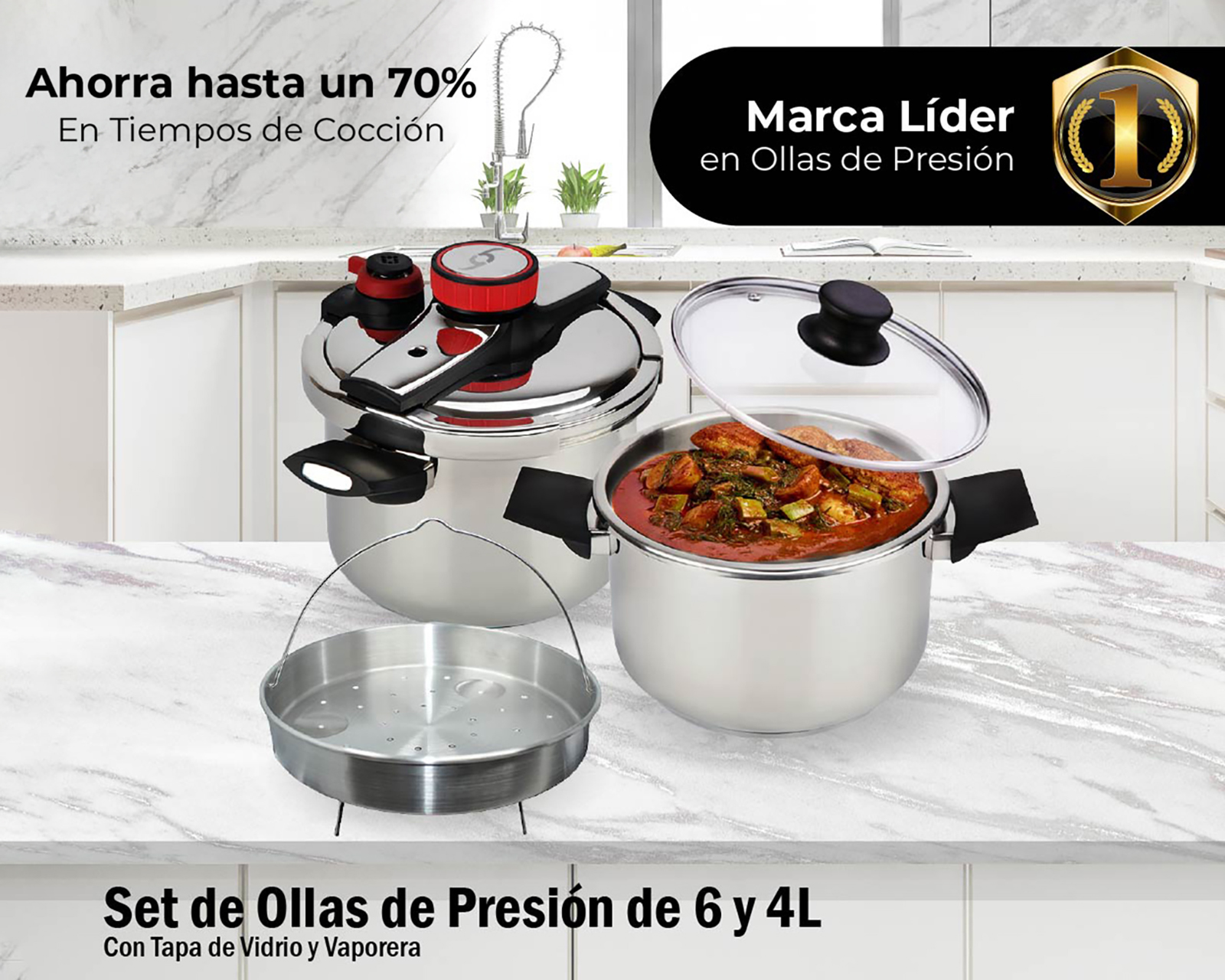Foto 6 | Foto 6 | Set de Ollas de Presión Bogner de Acero Inoxidable 5 Piezas