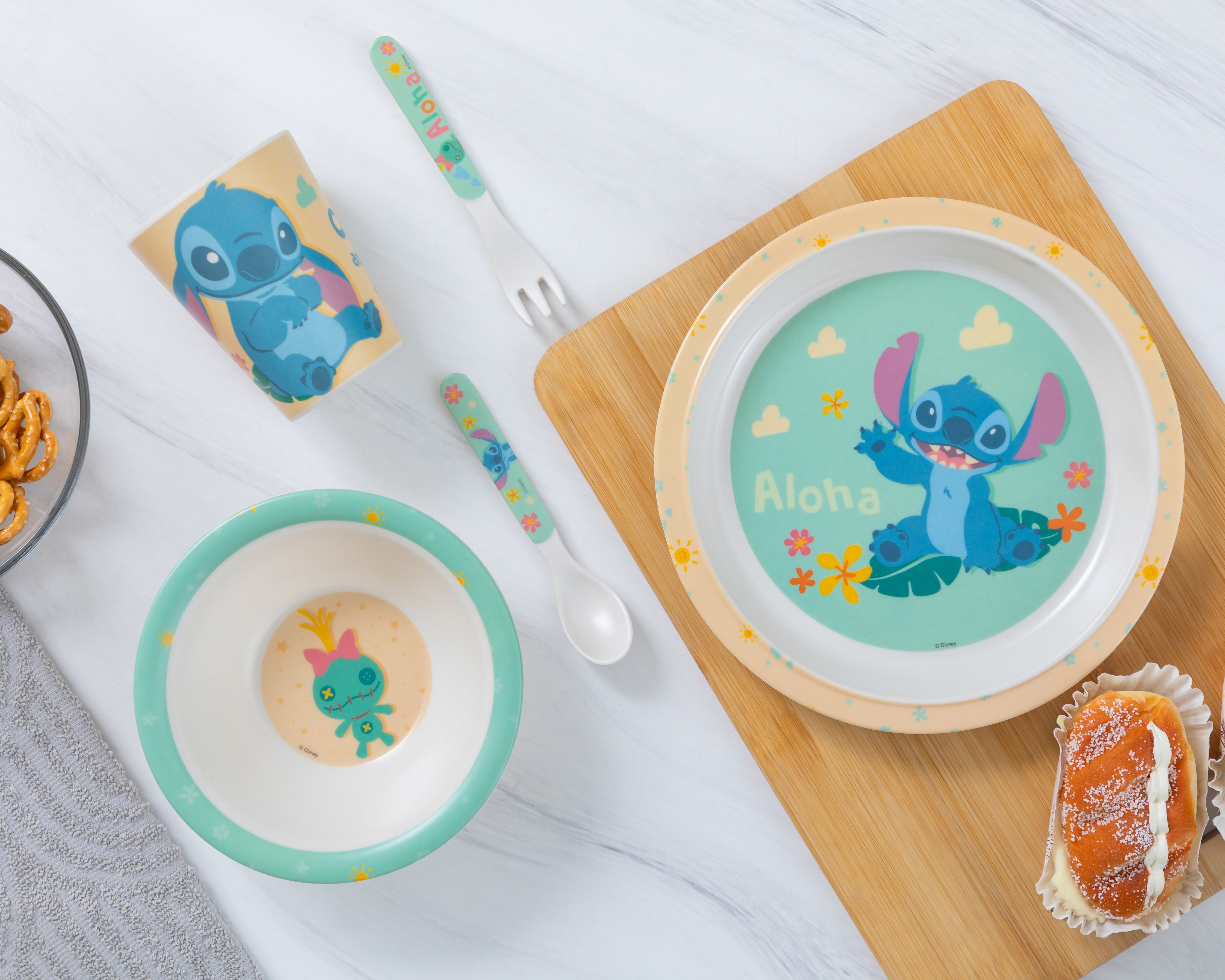 Vajilla de Bambú Stitch Verde Individual 5 Piezas