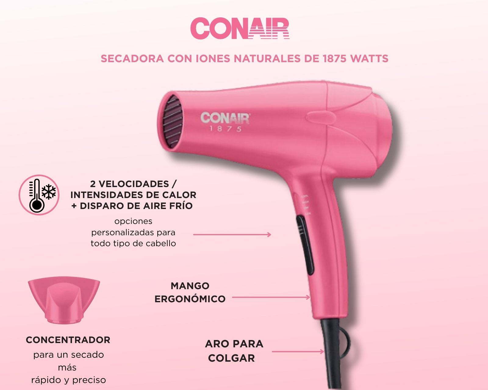 Foto 7 | Foto 7 | Secadora Conair 246PKES con 2 Velocidades