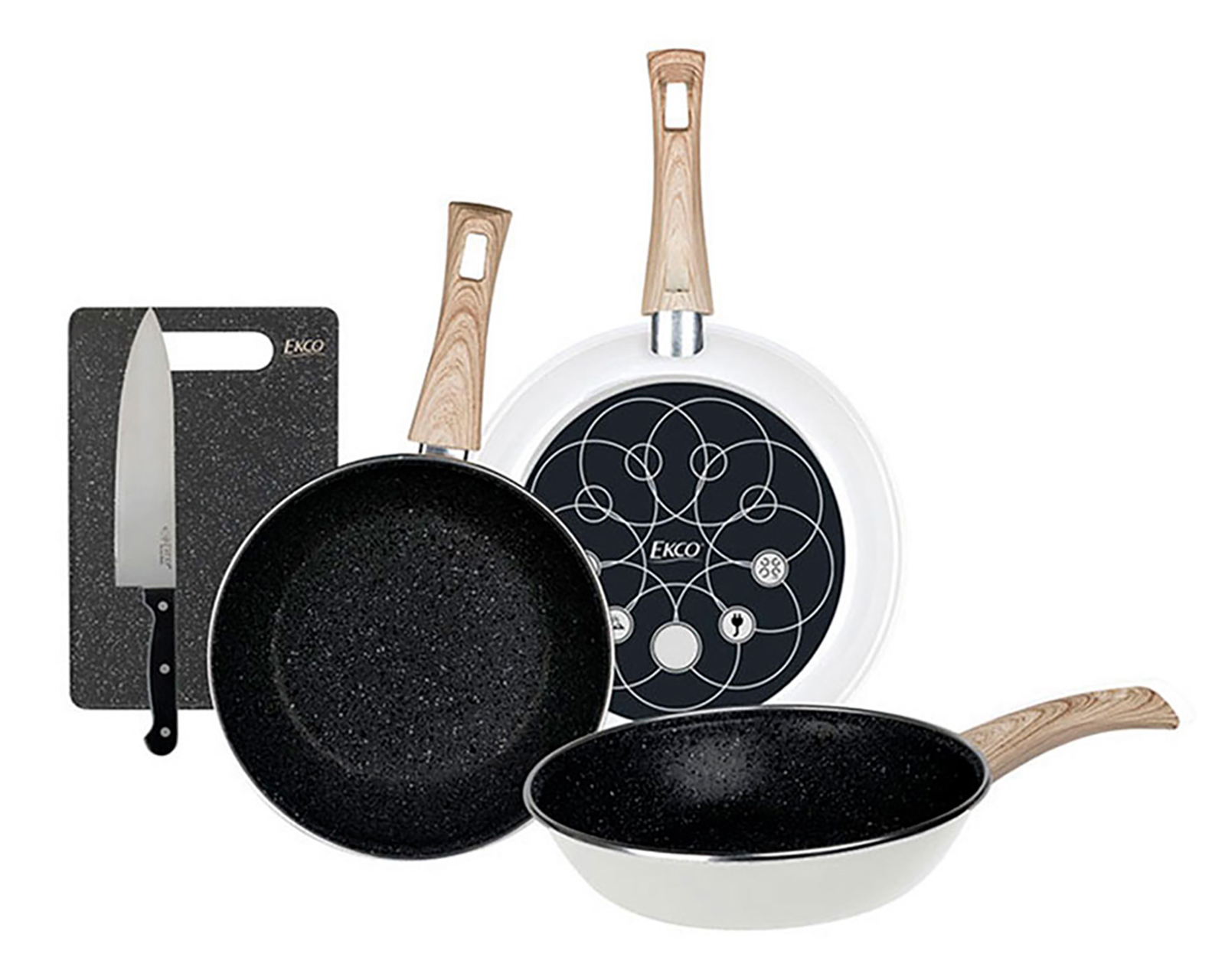 Sartenes Ecko con Cuchillo y Tabla para Picar 5 Piezas