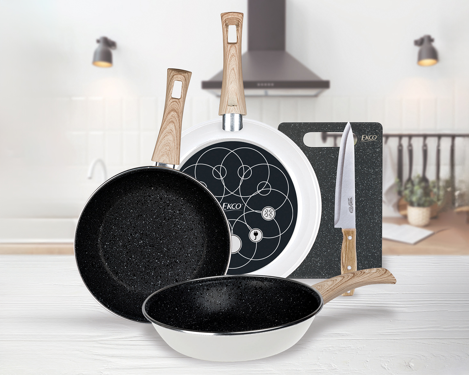 Foto 4 pulgar | Foto 3 | Sartenes Ecko con Cuchillo y Tabla para Picar 5 Piezas