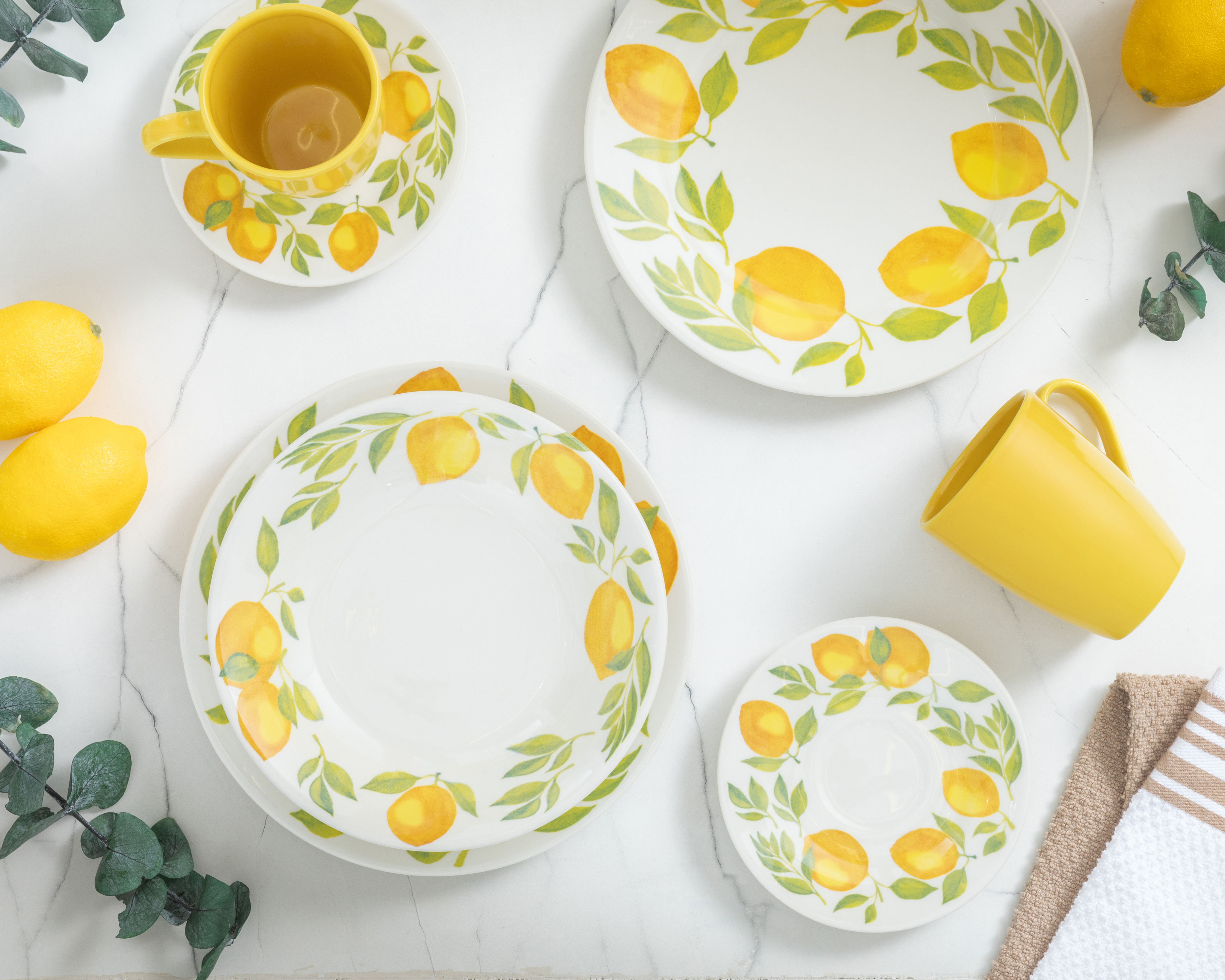 Foto 1 | Foto 1 | Vajilla de Cerámica Amarilla para 4 Personas 16 Piezas