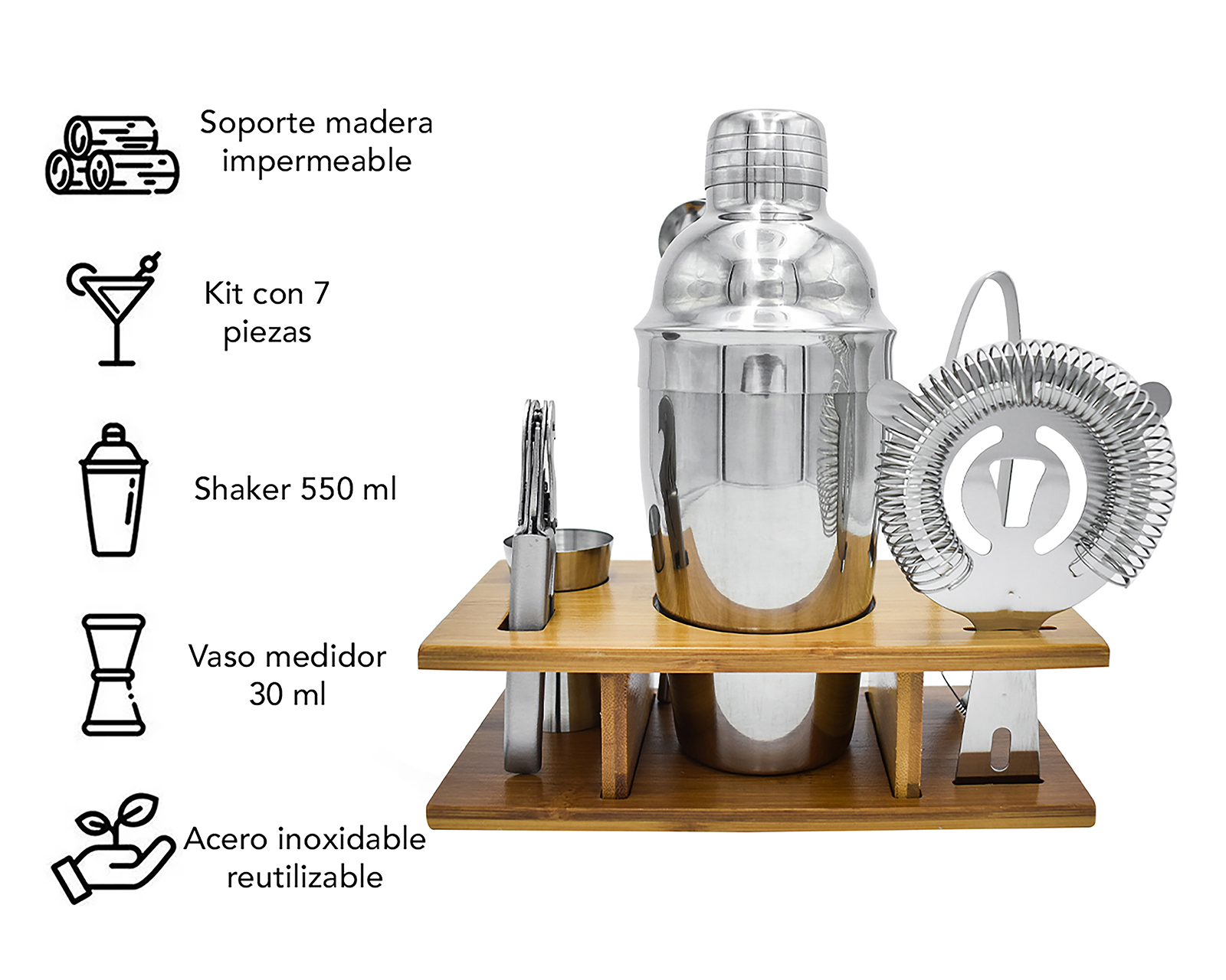 Foto 4 | Foto 4 | Kit de Coctelería Nuvo de Acero Inoxidable 7 Piezas