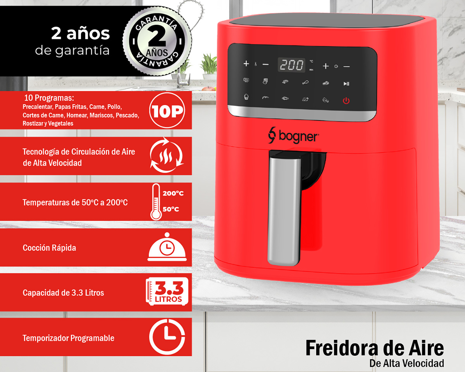 Foto 4 pulgar | Foto 3 | Freidora de Aire Bogner de 3.3 Litros