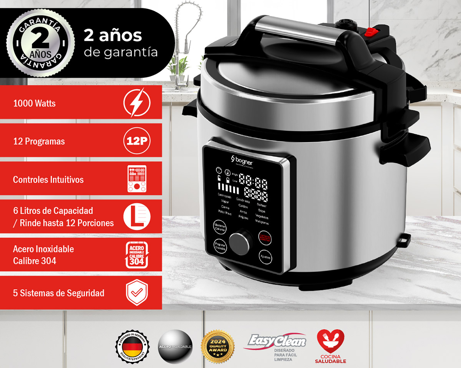 Foto 4 pulgar | Foto 3 | Olla de Presión Eléctrica Bogner BEPS01 6 Litros con Accesorios