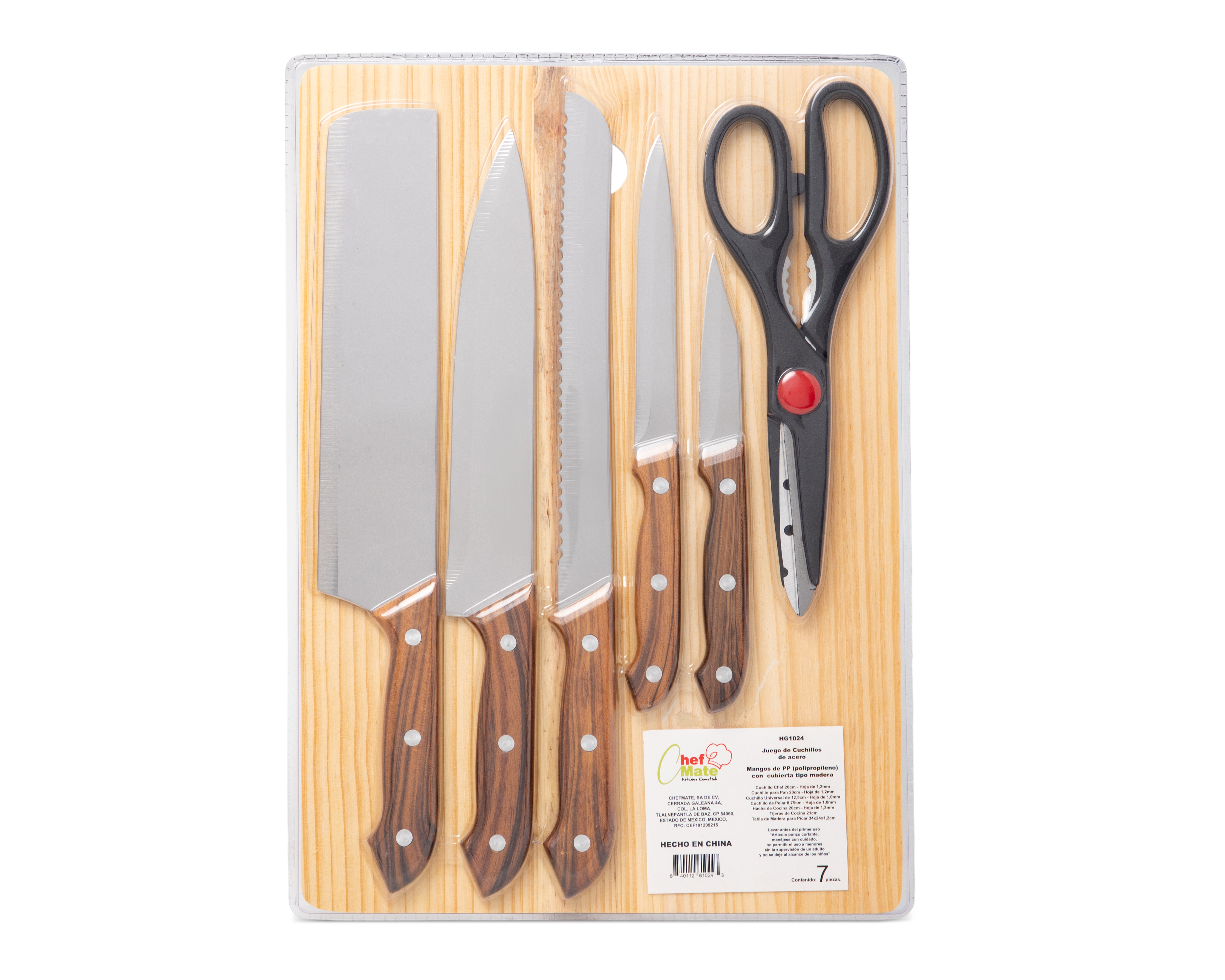 Juego de Cuchillos Chefmate con Tabla para Picar 7 Piezas