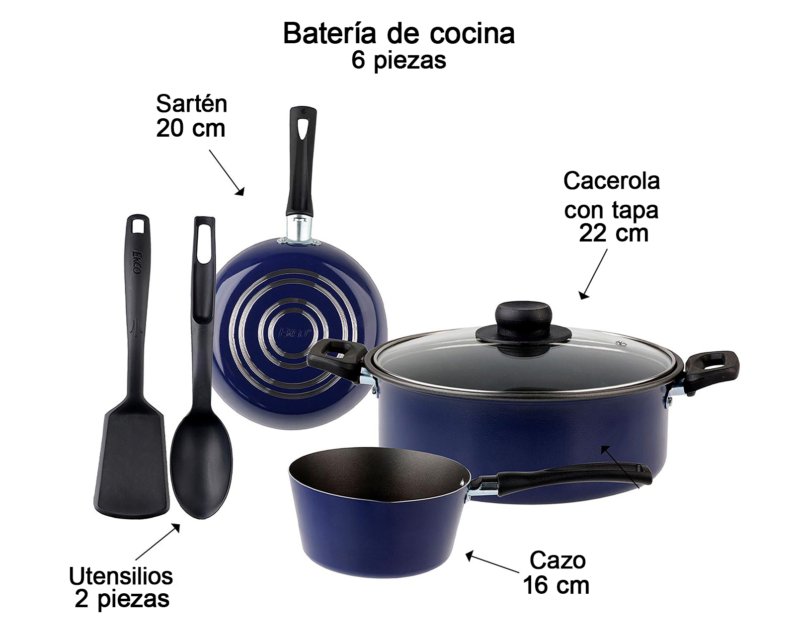 Foto 6 pulgar | Foto 5 | Batería Ekco de Aluminio Azul Marino 6 Piezas