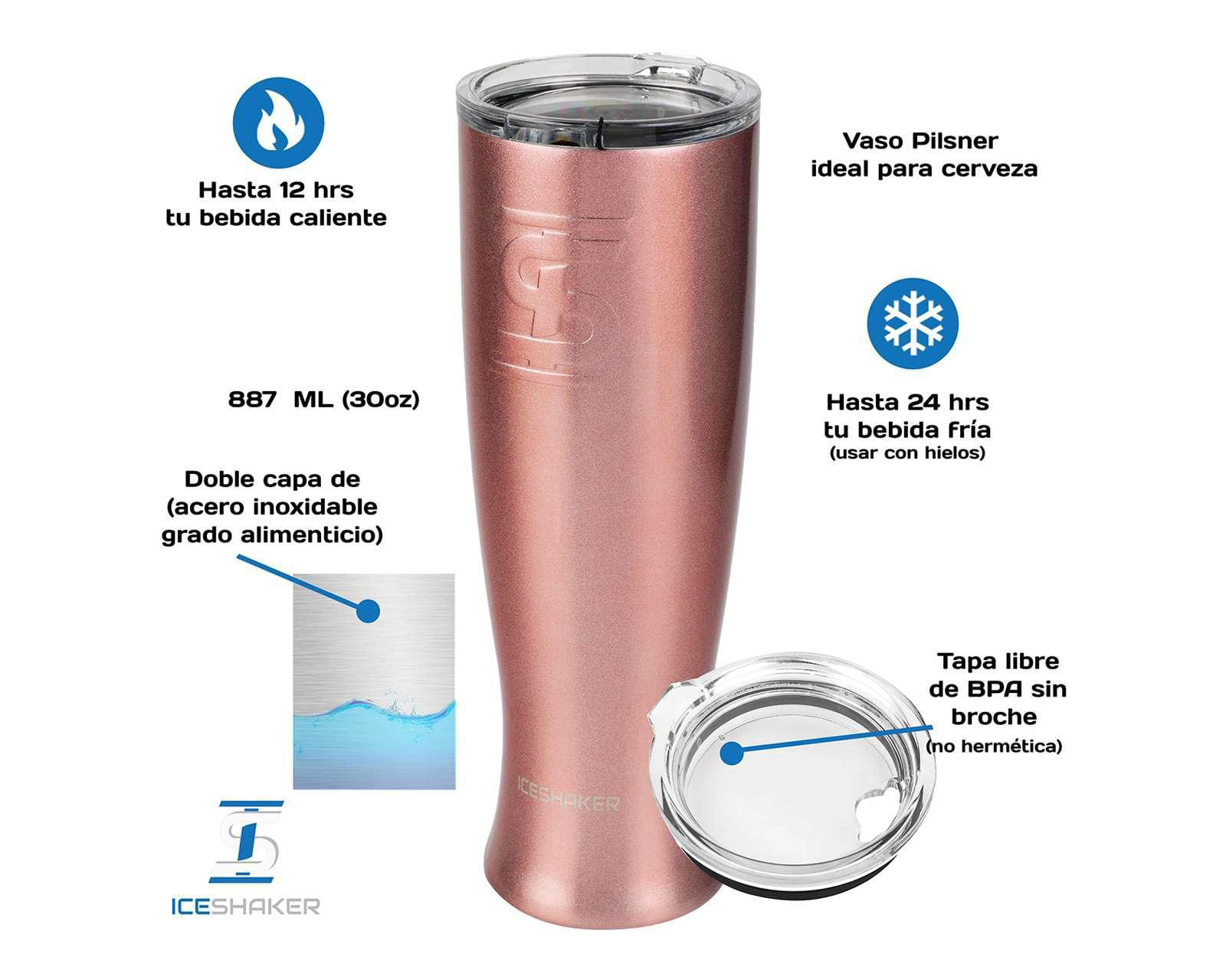 Foto 5 | Foto 5 | Termo Ice Shake Pilsner Rosa de 887 ML