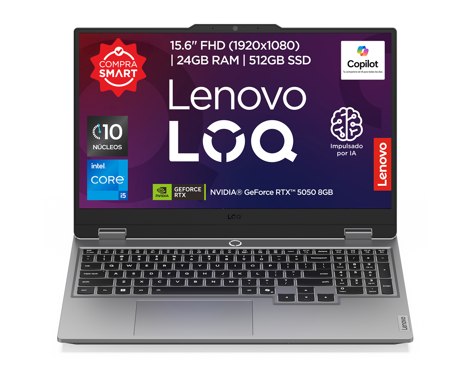 Foto 2 pulgar | Foto 1 | Laptop Gamer Lenovo LOQ 15IRX10 15.6 Pulgadas NVIDIA GeForce RTX 5050 24 GB RAM 512 GB SSD Gris
