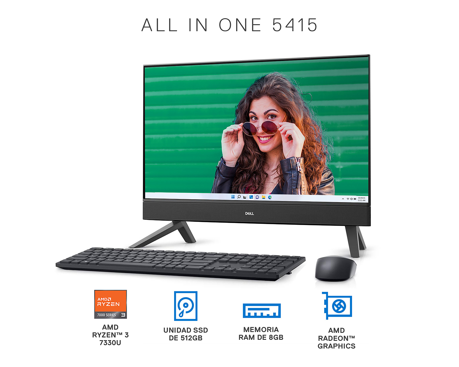 Foto 2 | Foto 2 | Computadora de Escritorio Dell Y7D70 23.8 Pulgadas Windows 11 Home AMD Ryzen 8 GB RAM 512 SSD Negra