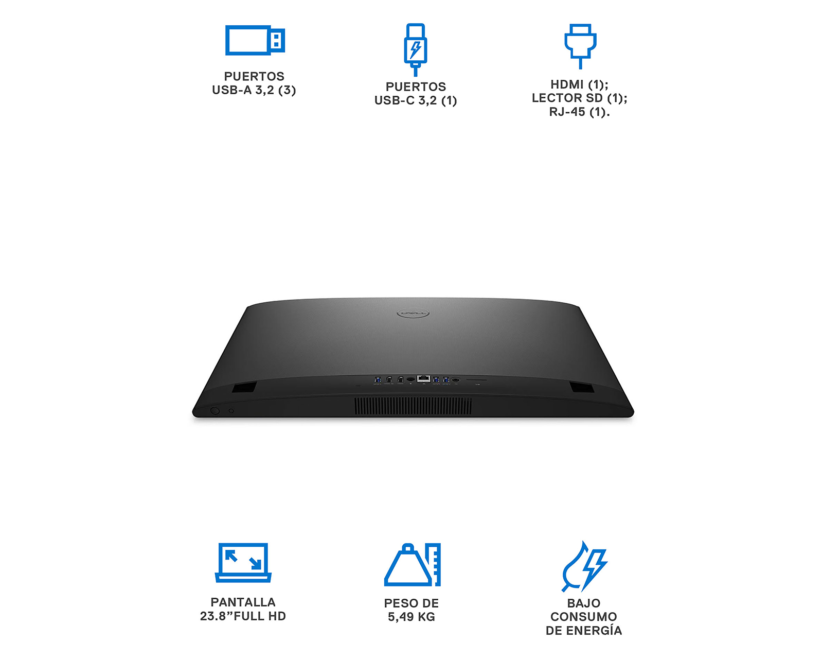 Foto 6 pulgar | Foto 5 | Computadora de Escritorio Dell Y7D70 23.8 Pulgadas Windows 11 Home AMD Ryzen 8 GB RAM 512 SSD Negra