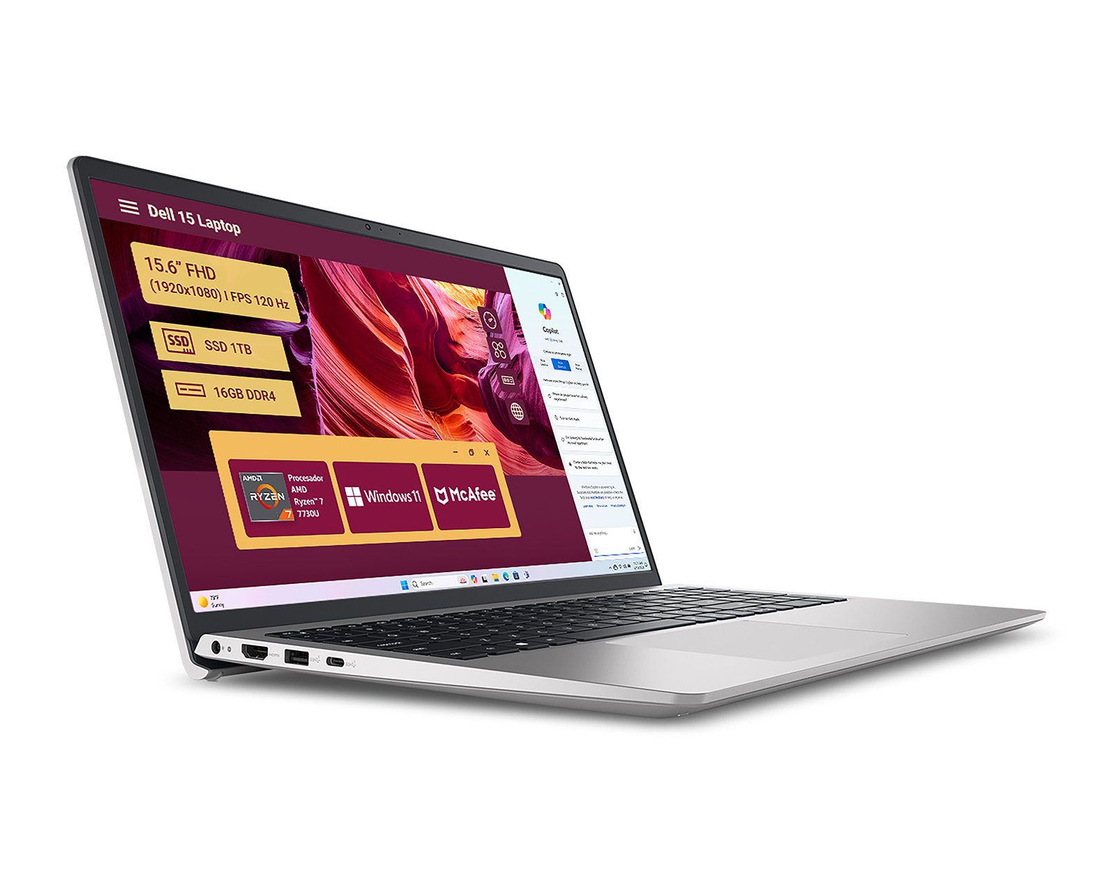 Foto 2 | Foto 2 | Laptop Dell 15 DC15255 15.6 Pulgadas Windows 11 AMD Ryzen 7 16 GB RAM 1 TB SSD Plata