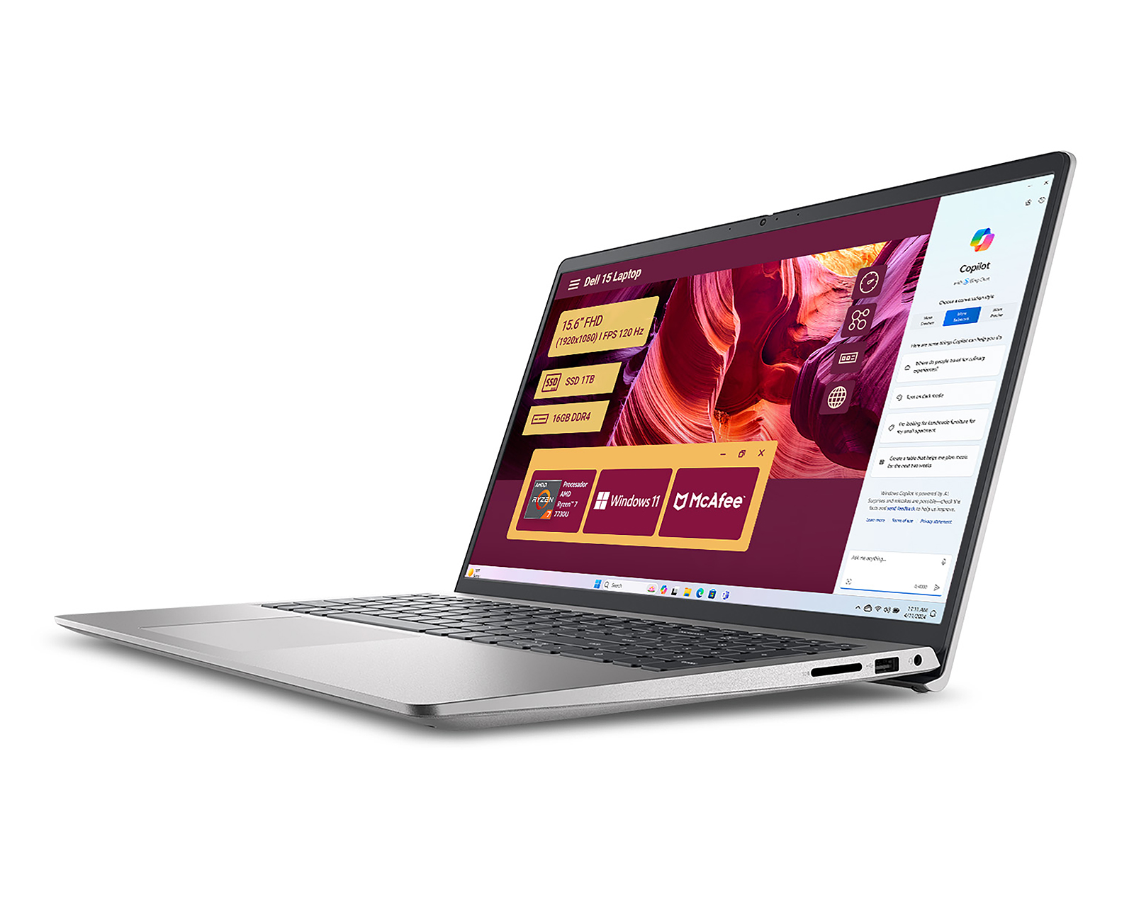 Foto 5 pulgar | Foto 4 | Laptop Dell 15 DC15255 15.6 Pulgadas Windows 11 AMD Ryzen 7 16 GB RAM 1 TB SSD Plata