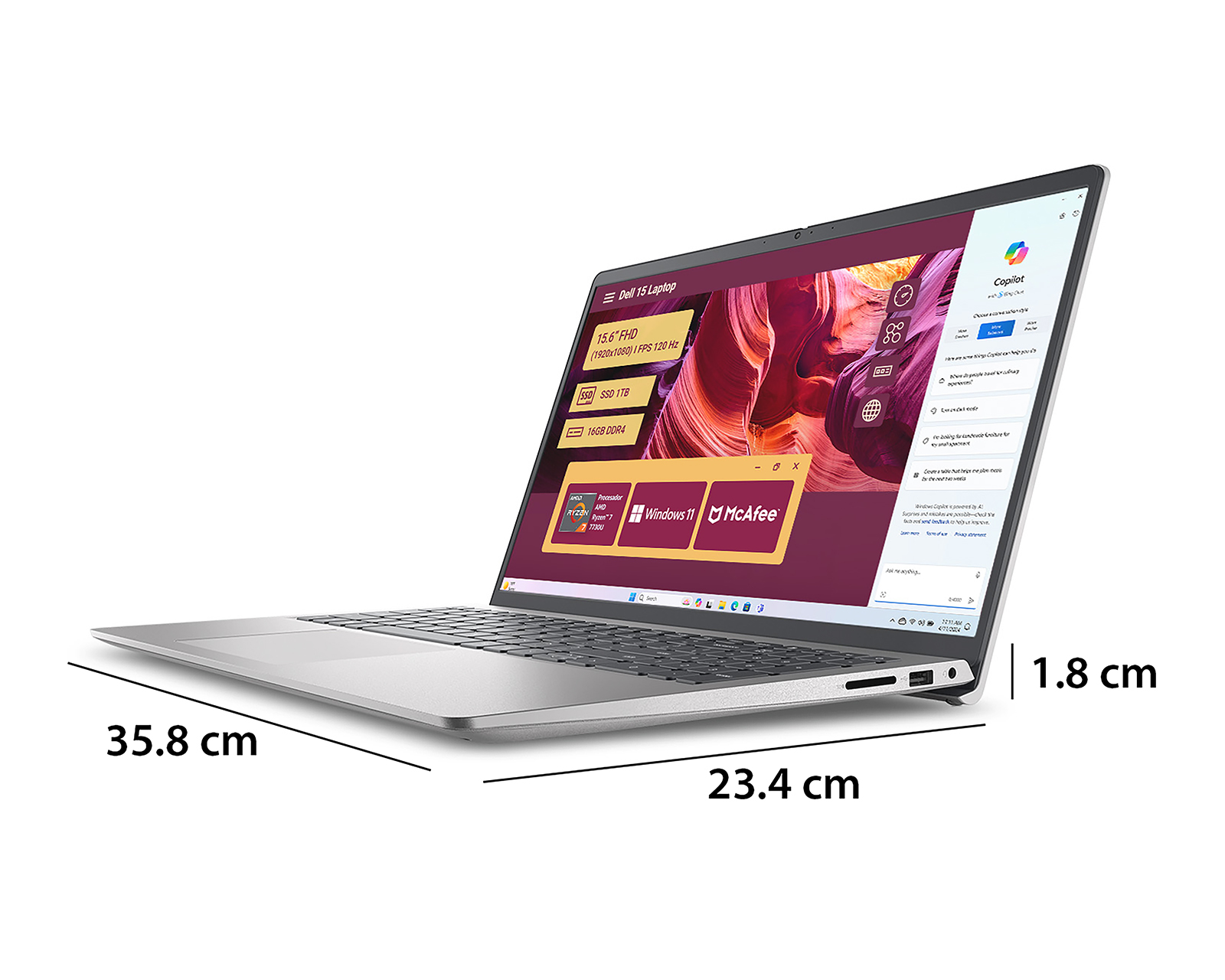 Foto 7 pulgar | Foto 6 | Laptop Dell 15 DC15255 15.6 Pulgadas Windows 11 AMD Ryzen 7 16 GB RAM 1 TB SSD Plata