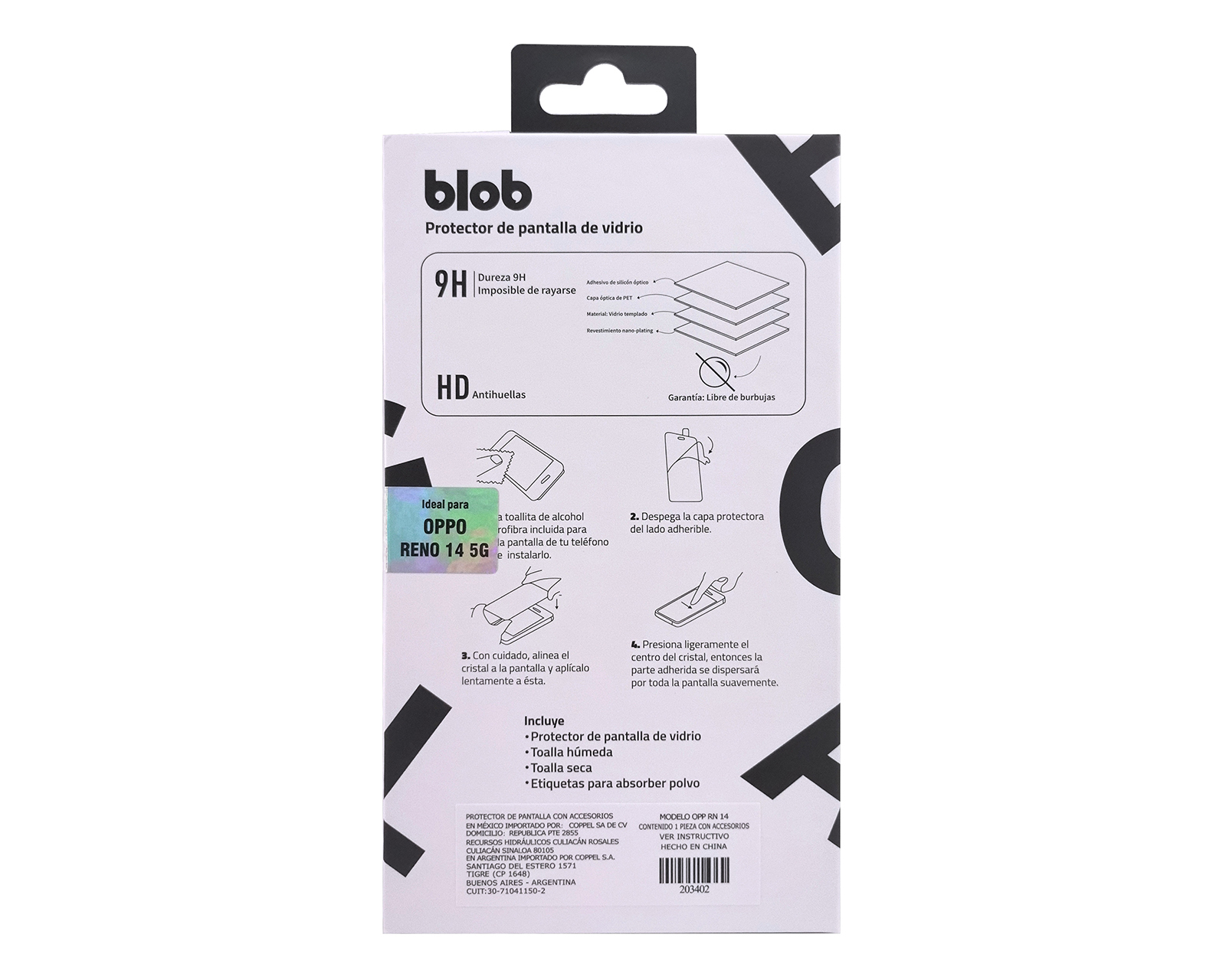 Foto 2 | Foto 2 | Protector de Pantalla de Vidrio Templado Blob para OPPO Reno 14 5G