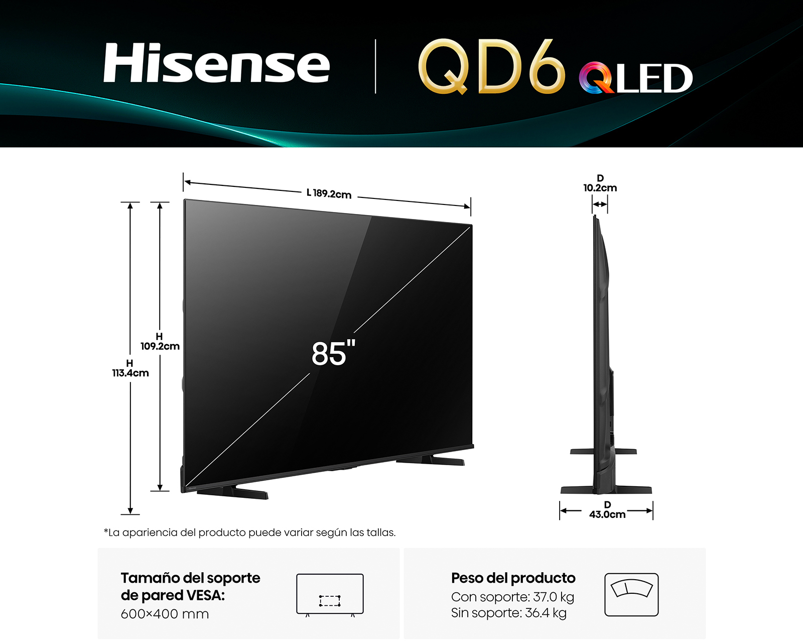 Foto 10 | Foto 10 | Pantalla Smart TV Hisense QLED 85 Pulgadas 4K 85QD65QV