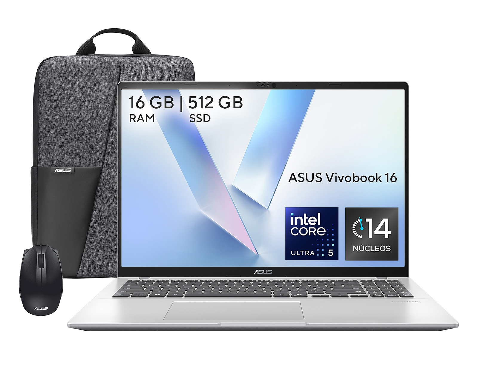 Laptop Asus Vivobook 16 X1607CA-MB155W 16 Pulgadas Windows 11 Intel Core Ultra 5 16 GB RAM 512 GB SSD Plateada + Mochila y Mouse