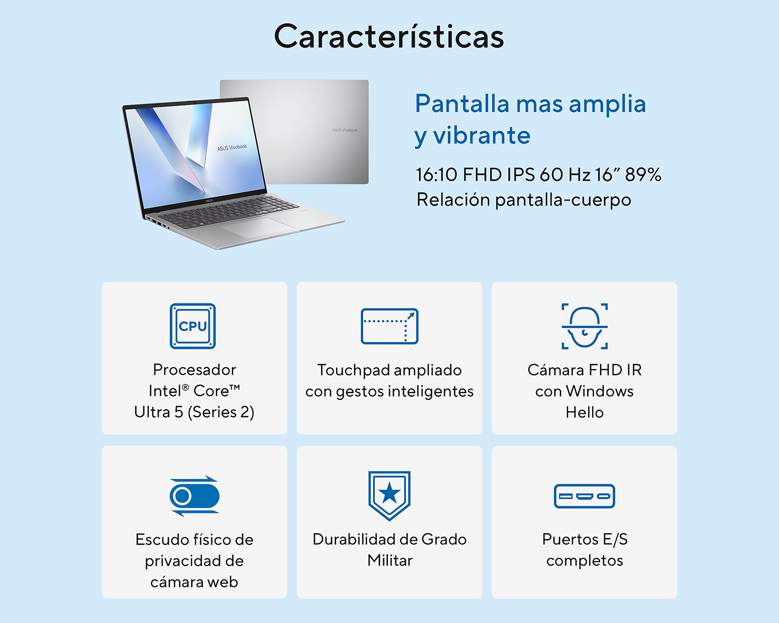 Foto 9 | Foto 9 | Laptop Asus Vivobook 16 X1607CA-MB155W 16 Pulgadas Windows 11 Intel Core Ultra 5 16 GB RAM 512 GB SSD Plateada + Mochila y Mouse