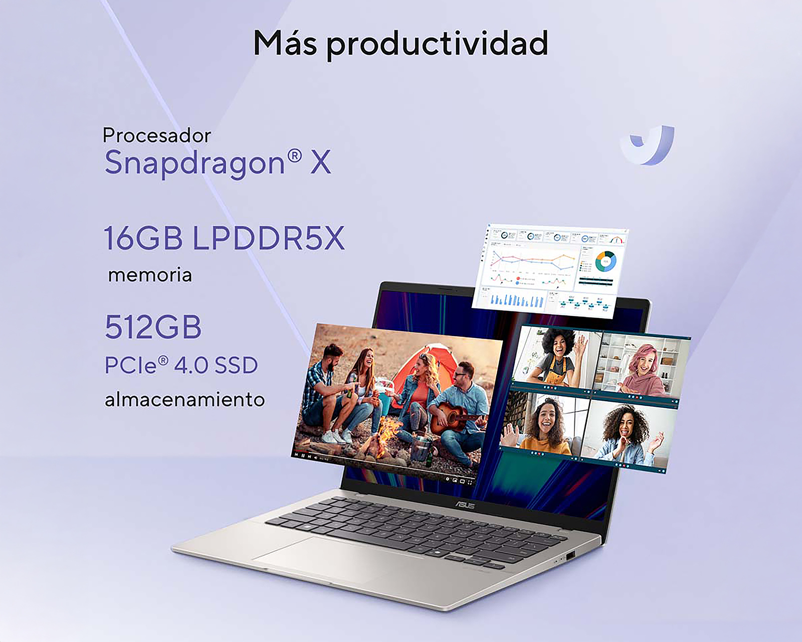 Foto 3 pulgar | Foto 2 | Laptop Asus Vivobook 14 Pulgadas Windows 11 Home Snapdragon X 16 GB RAM 512 GB SSD Dorada