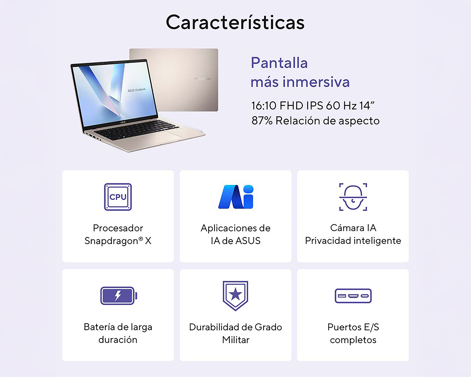 Foto 9 | Foto 9 | Laptop Asus Vivobook 14 Pulgadas Windows 11 Home Snapdragon X 16 GB RAM 512 GB SSD Dorada