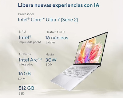 Foto 5 | Foto 5 | Laptop Asus Zenbook 14 Pulgadas Windows 11 Home Intel Core Ultra 7 16 GB RAM 512 GB SSD Plateada