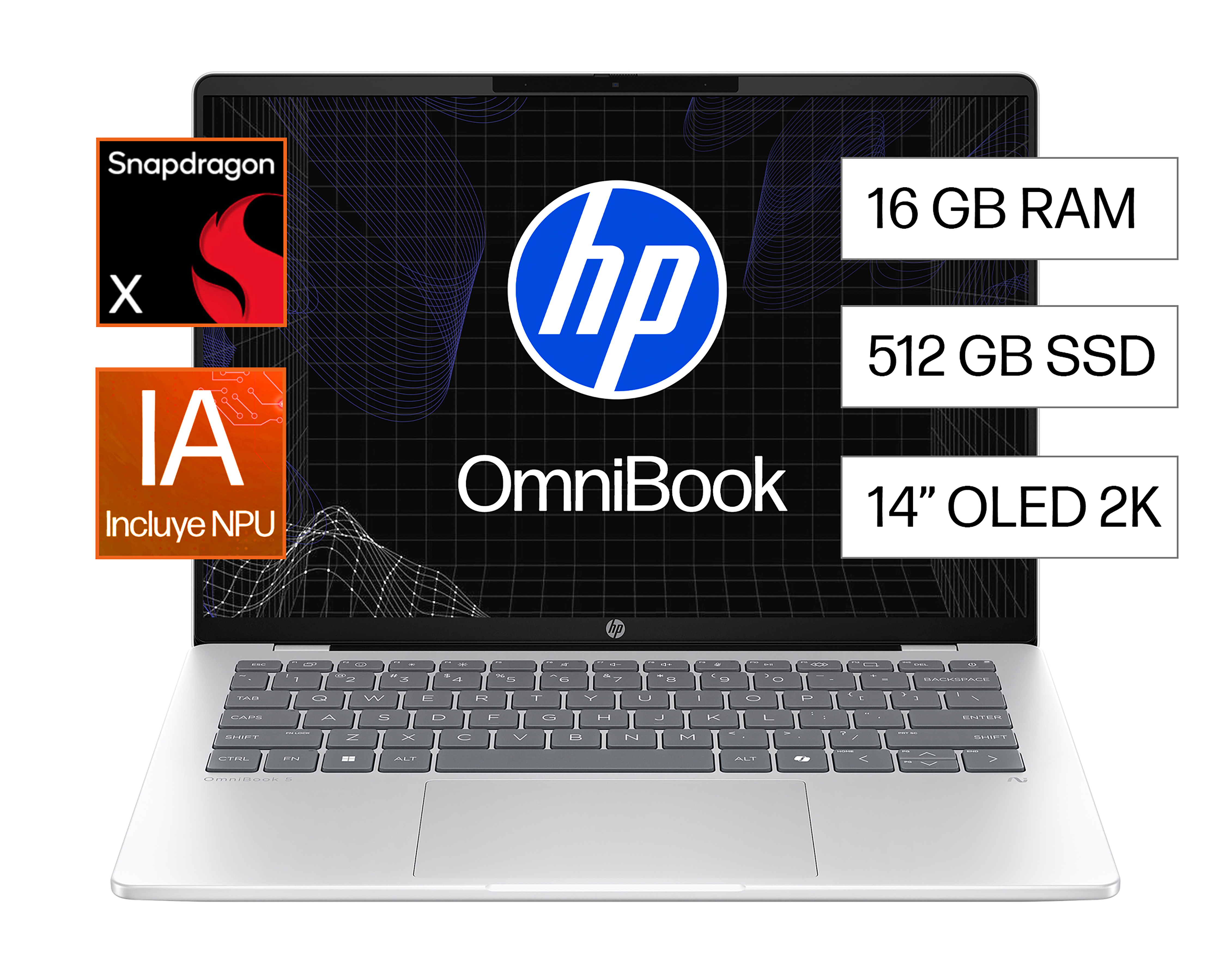 Laptop HP Omnibook 5 NGAI 14-HE0000LA 14 Pulgadas Windows 11 Snapdragon X 16 GB RAM 512 GB SSD Plateada