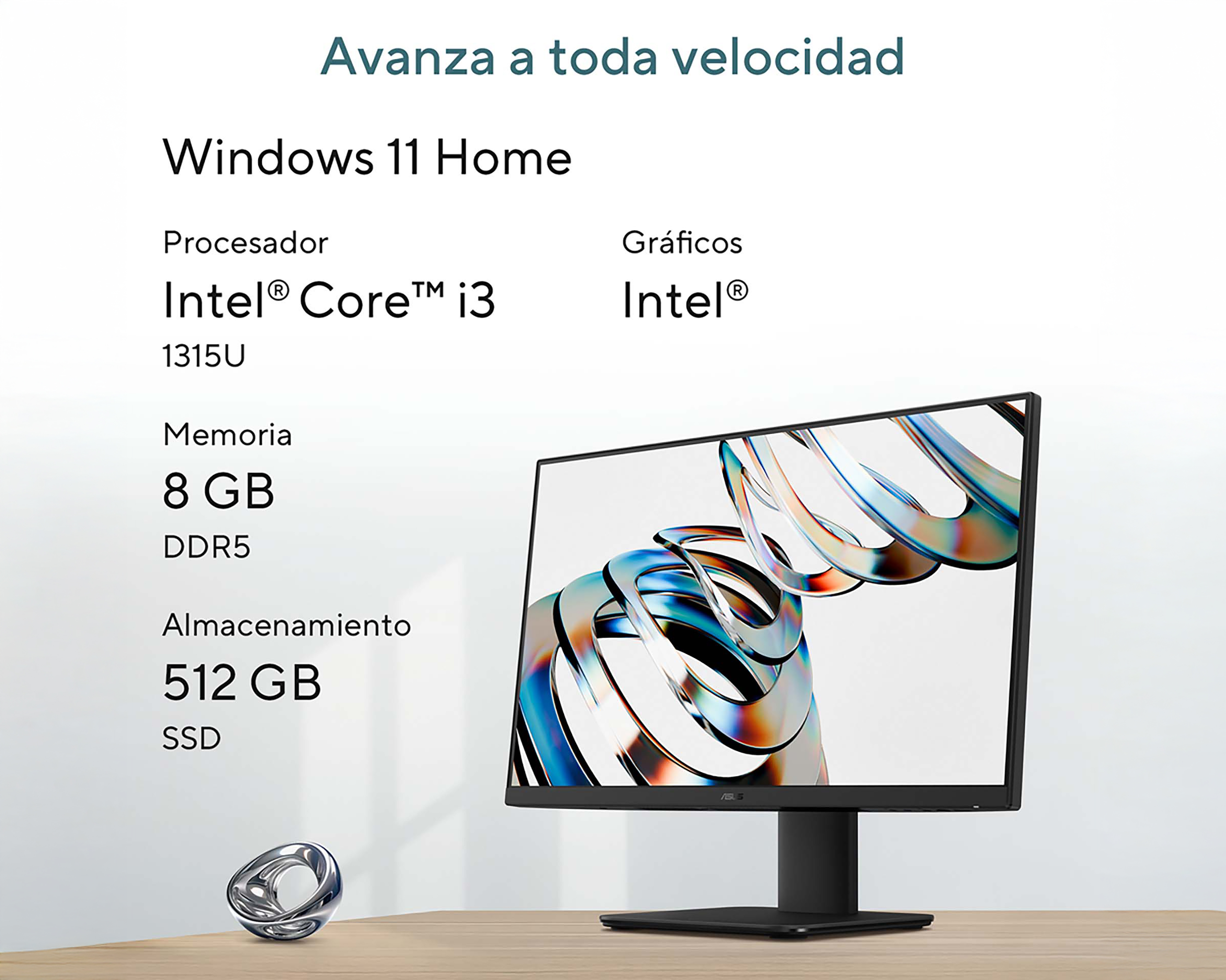 Foto 3 pulgar | Foto 2 | Computadora de Escritorio Asus V440VAK-I38G512-H1 23.8 Pulgadas Windows 11 Pro Intel Core i3 8 GB RAM DDR5 512 GB SSD Negra