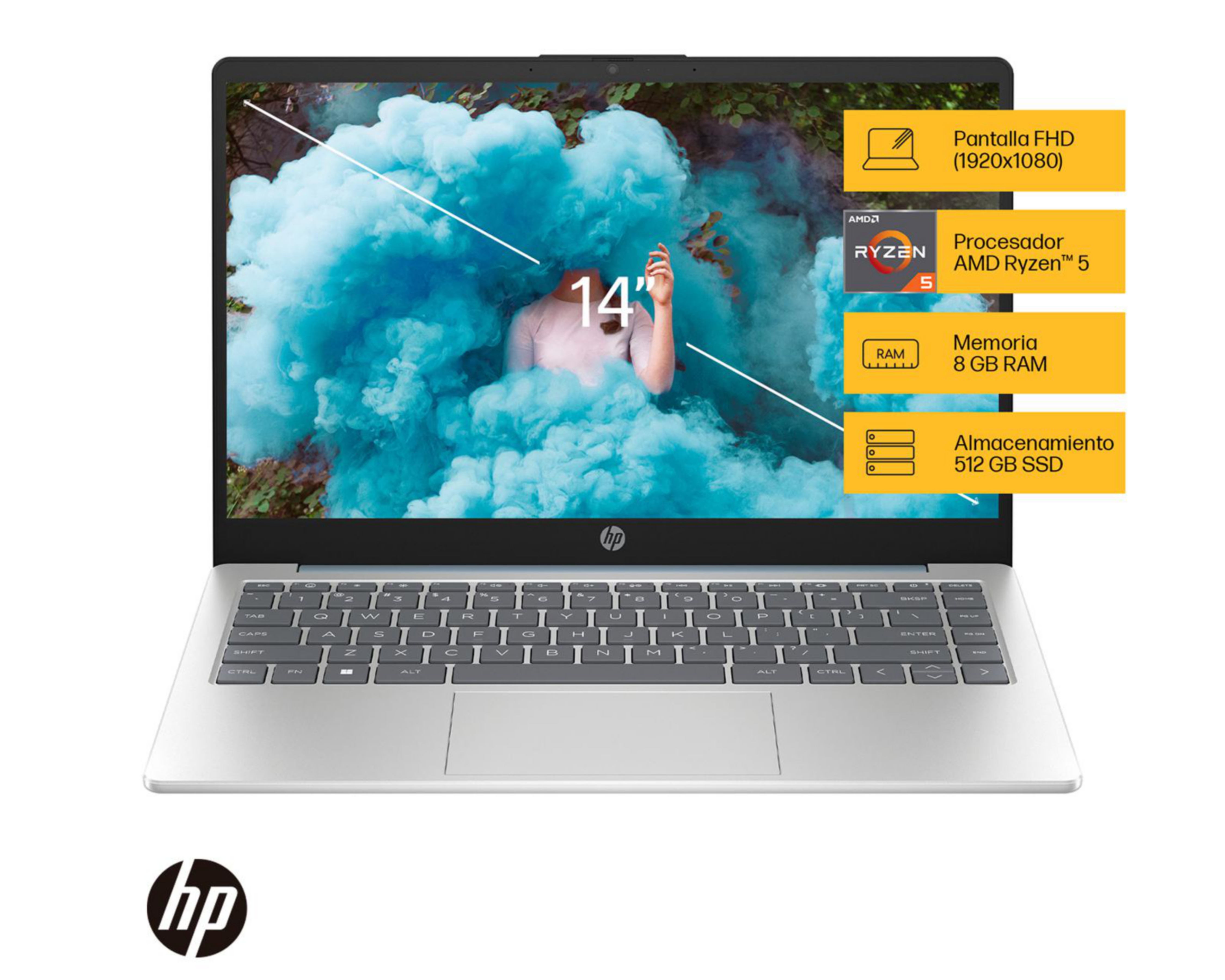 Foto 3 pulgar | Foto 2 | Laptop HP 14-EM0002LA 14" Ryzen 5-7520u 8 GB RAM 512 GB SSD Gris