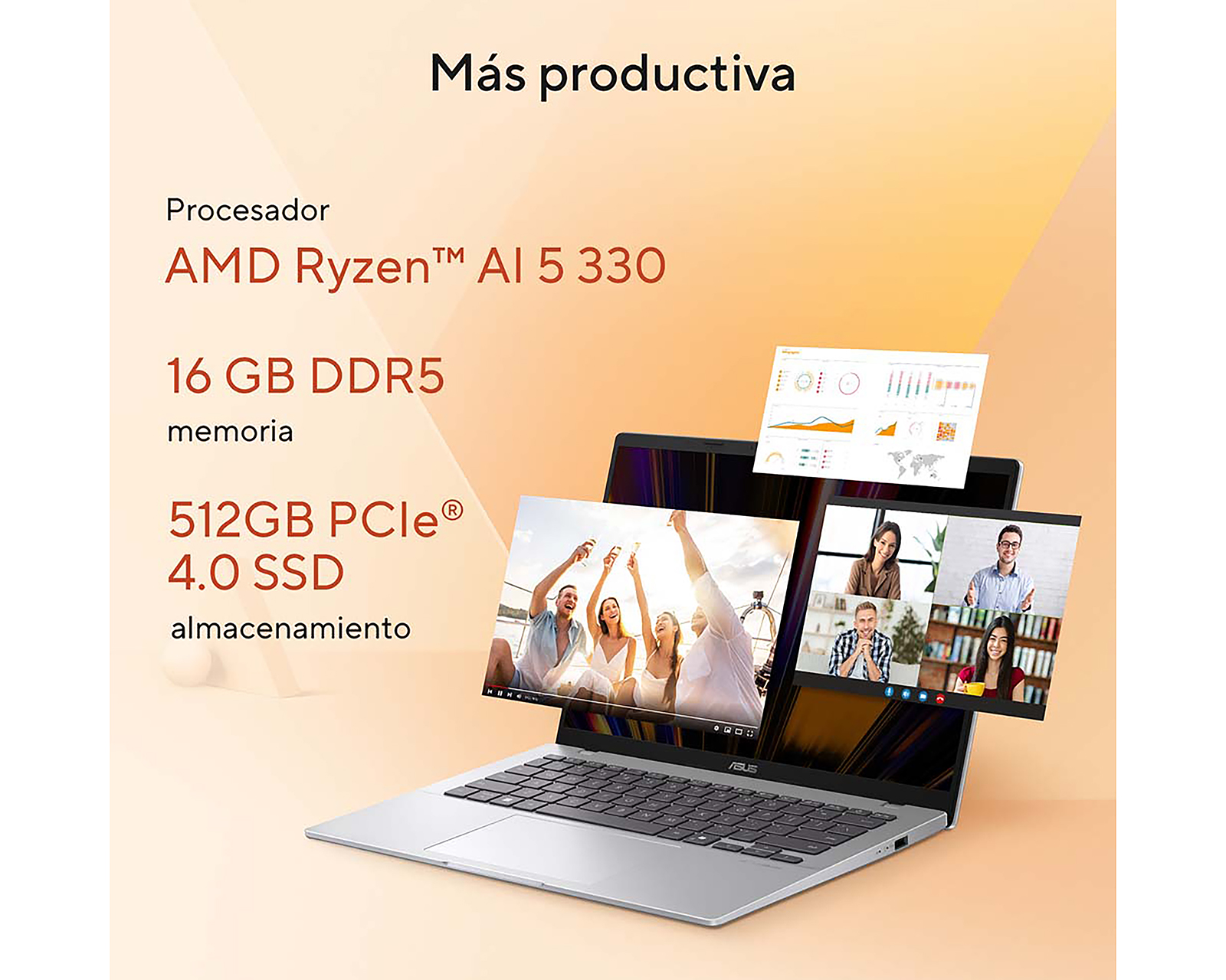 Foto 3 pulgar | Foto 2 | Laptop Asus M1607KA-MB163W 16 Pulgadas Windows 11 AMD Ryzen AI 5 16 GB RAM 512 GB SSD Negra con Mochila y Mouse