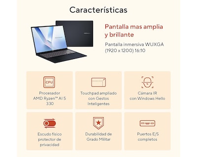 Foto 6 | Foto 6 | Laptop Asus M1607KA-MB163W 16 Pulgadas Windows 11 AMD Ryzen AI 5 16 GB RAM 512 GB SSD Negra con Mochila y Mouse